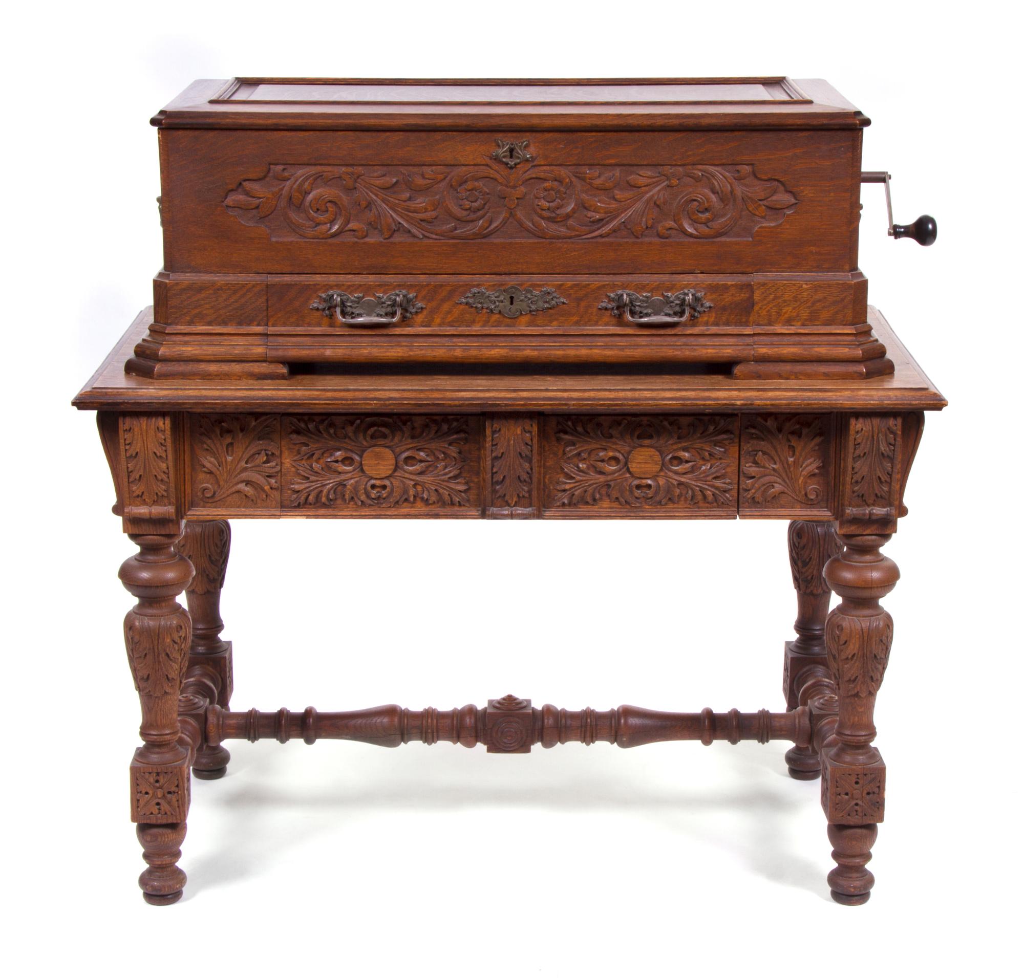 A Swiss Interchangeable Cylinder Music Box Height overall 40 1/2 x width 42 x depth 23 1/2 inches. — MERMOD FRERES