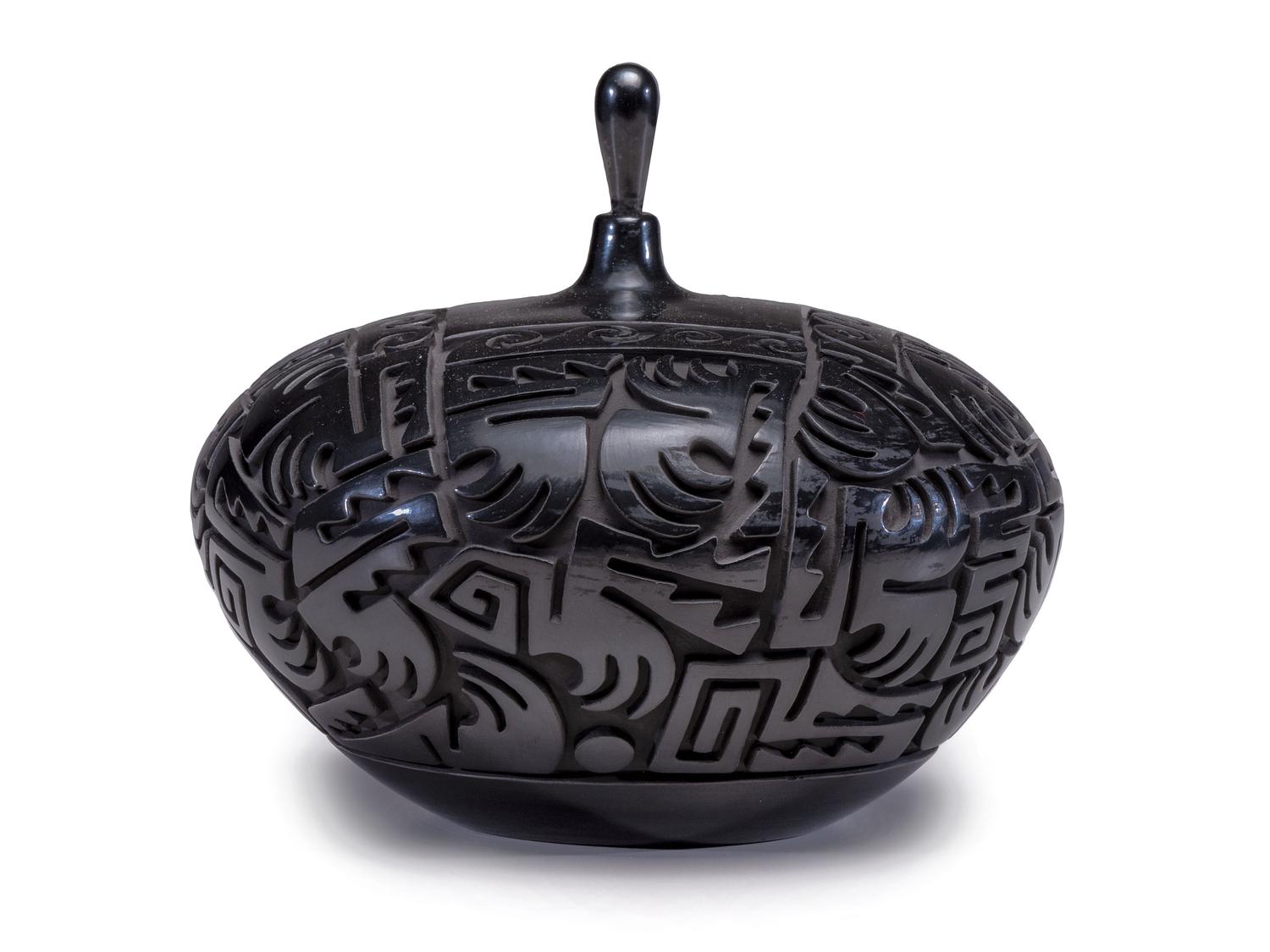 Carved Blackware Pottery Jar