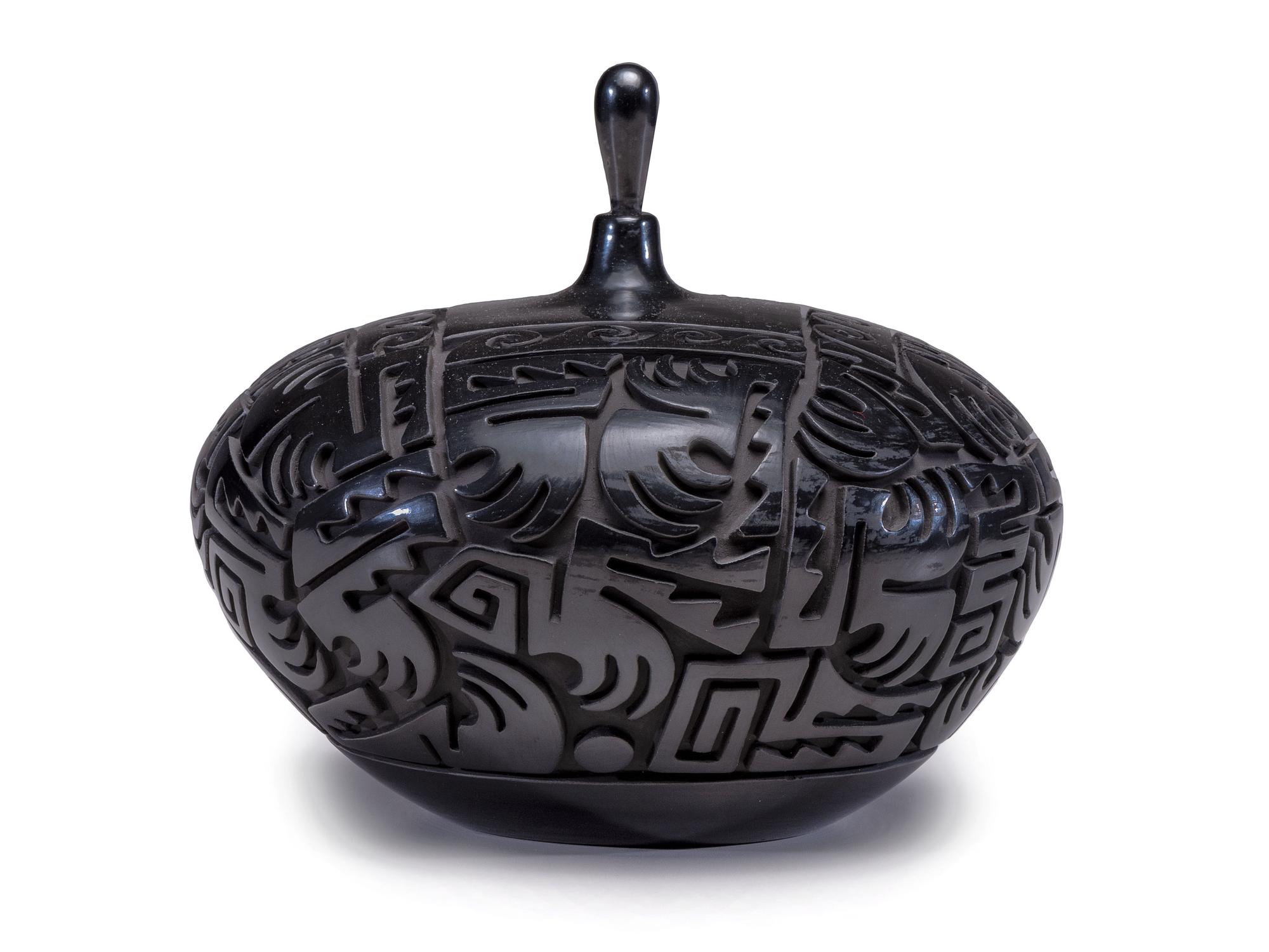 Carved Blackware Pottery Jar
