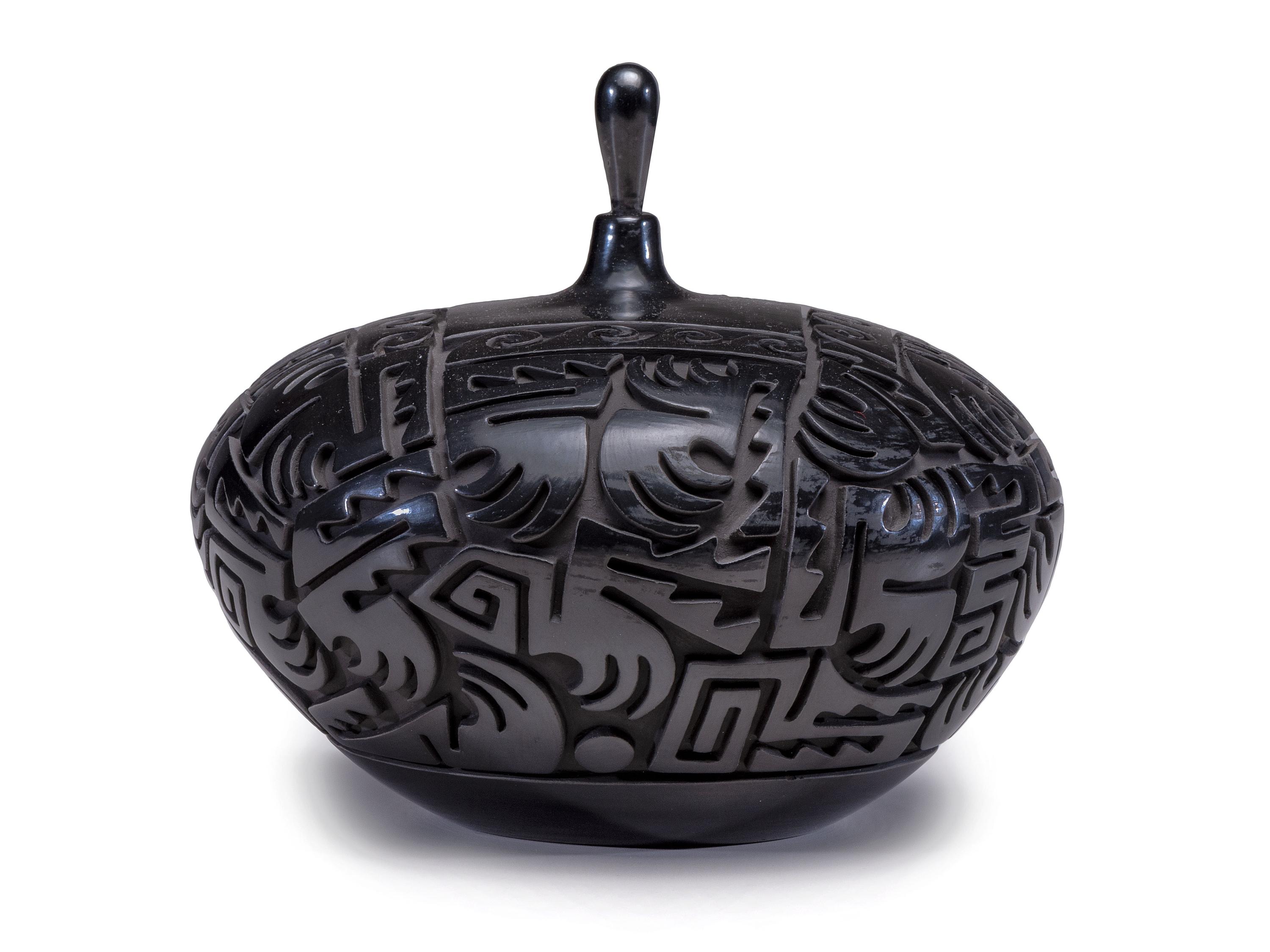 Carved Blackware Pottery Jar