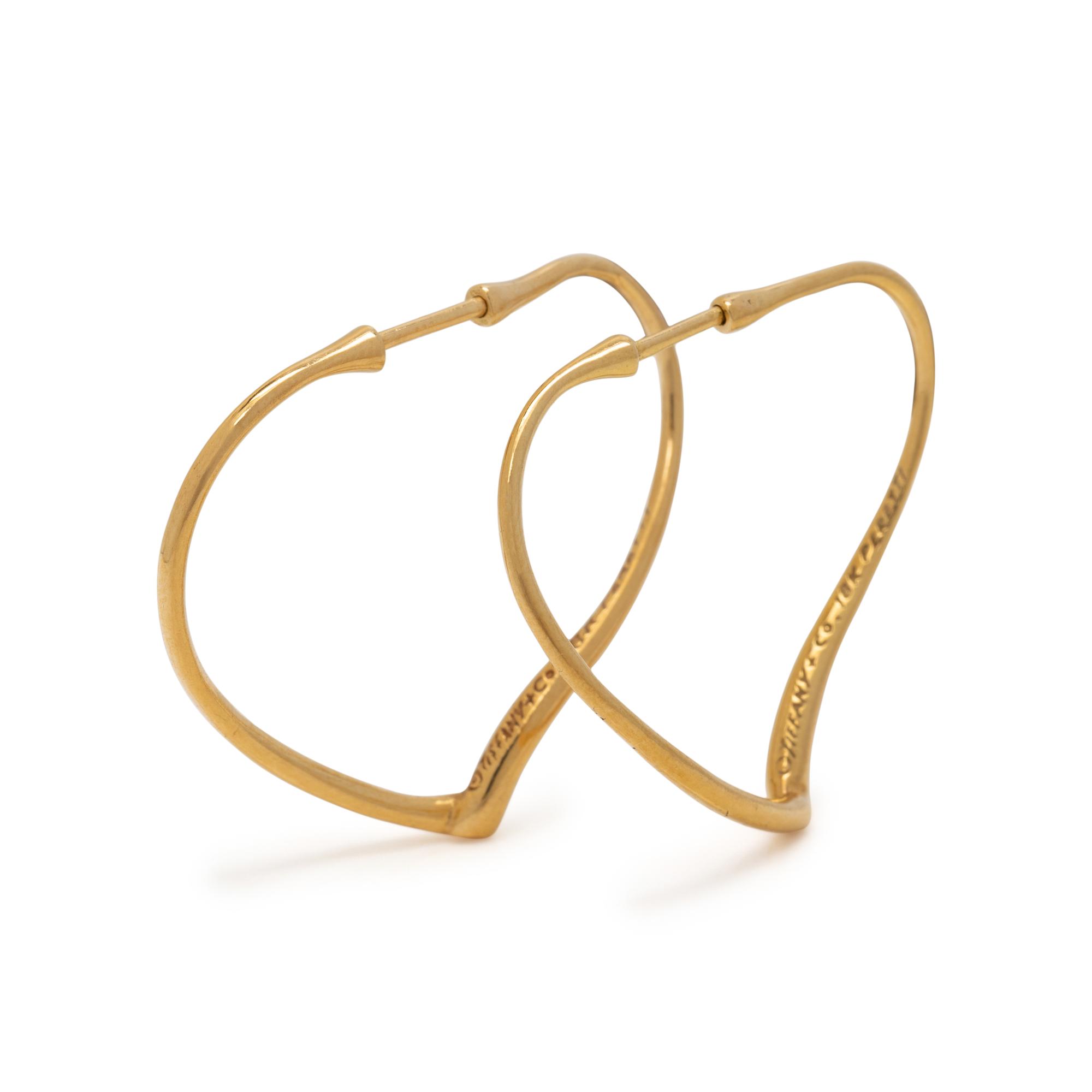 TIFFANY & CO., ELSA PERETTI, YELLOW GOLD 'OPEN HEART' HOOP EARRINGS