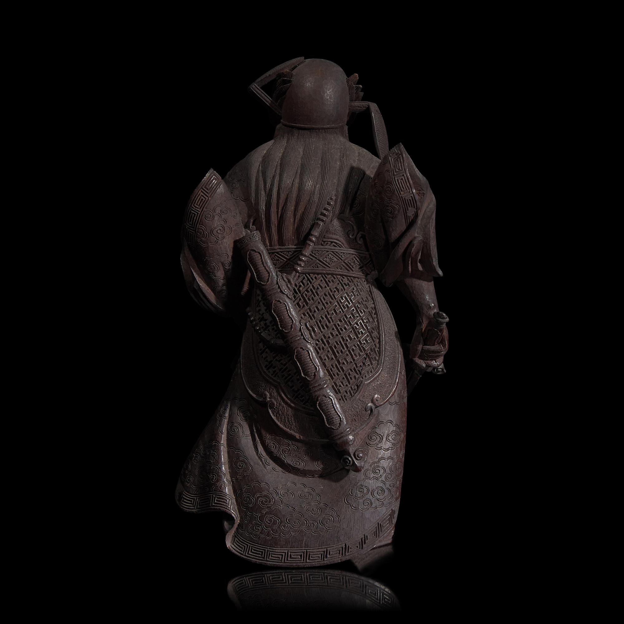 A Japanese Carved Wood "Shoki" Okimono, Signed Hara Shugetsu zo