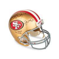 A Joe Montana and Dwight Clark Dual Signed Autograph San Francisco 49ers Full Size Helmet — With "The Catch" Diagram Drawn by Clark