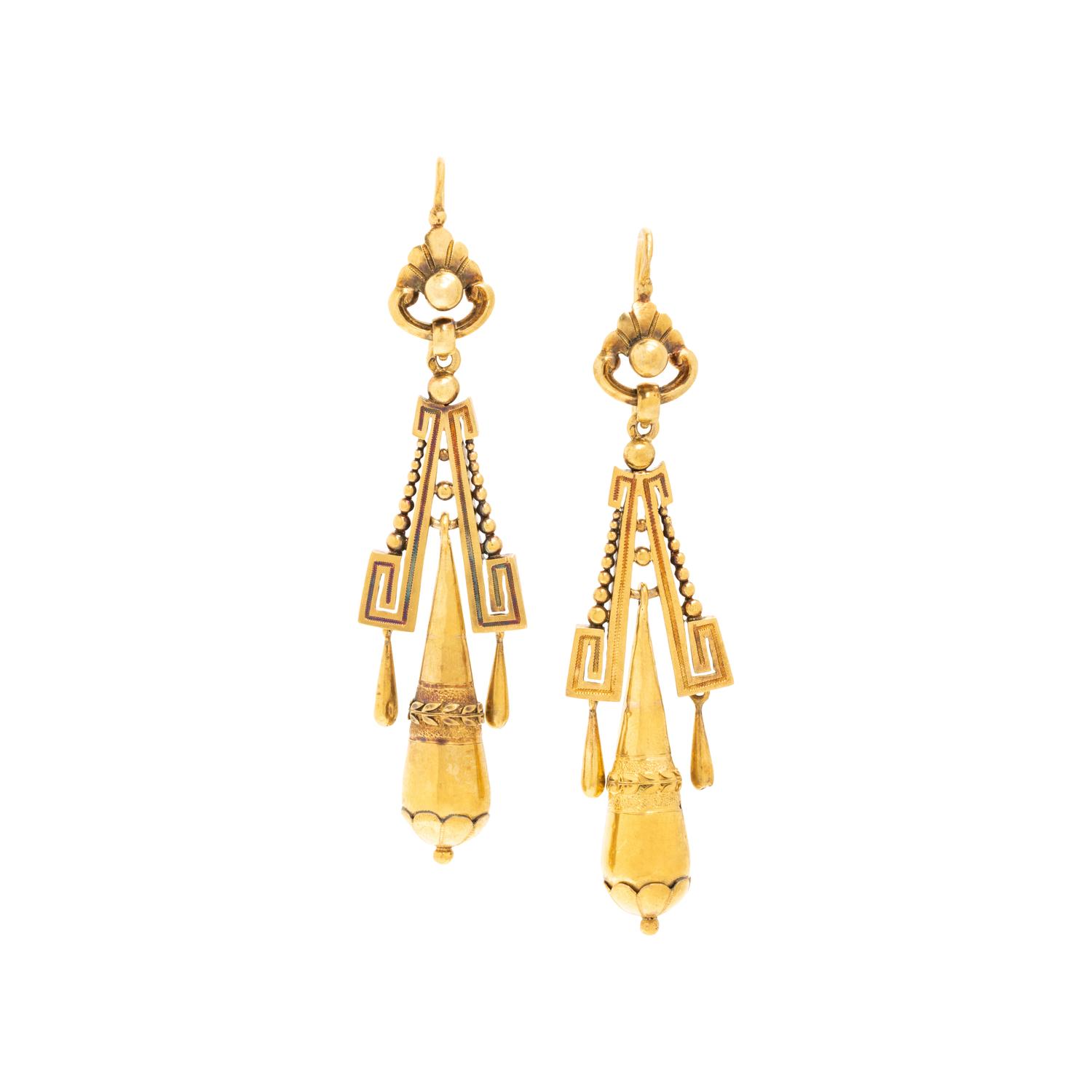 French, Yellow Gold Dangle Earrings