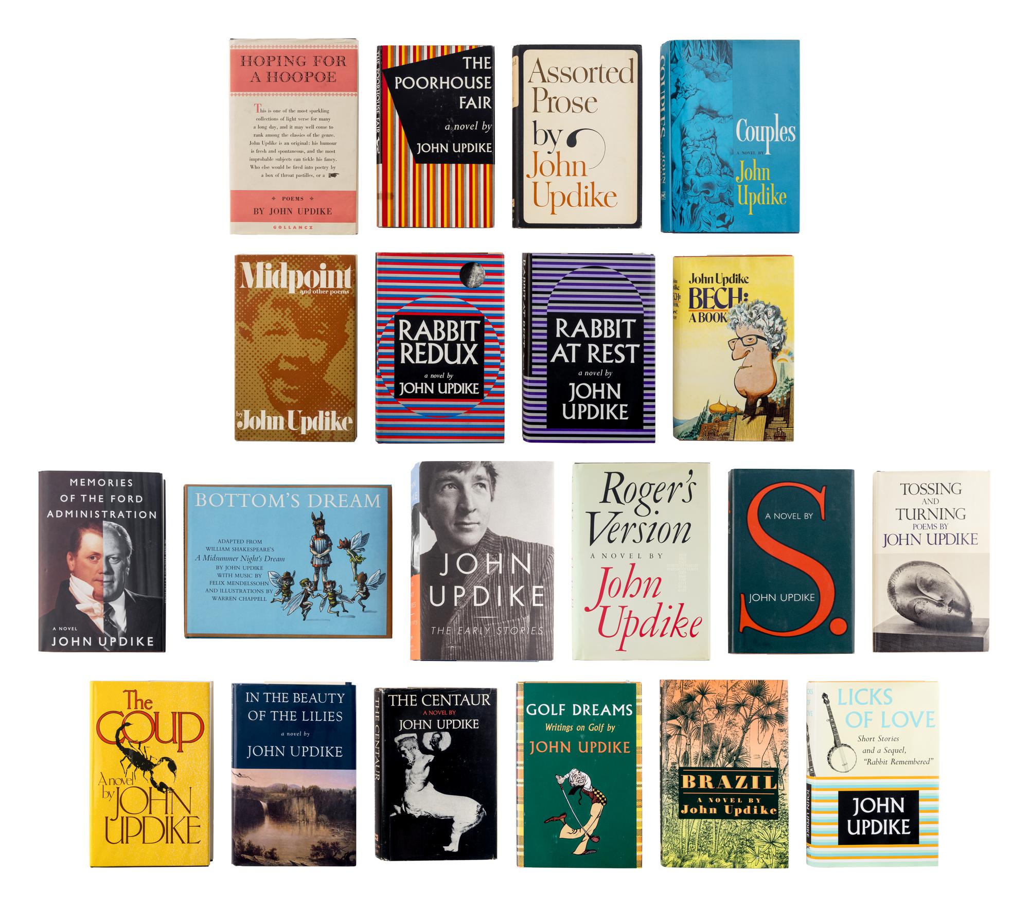 UPDIKE, John (1932-2009). A group of 19 FIRST EDITIONS of Updike’s works, MANY SIGNED, comprising: