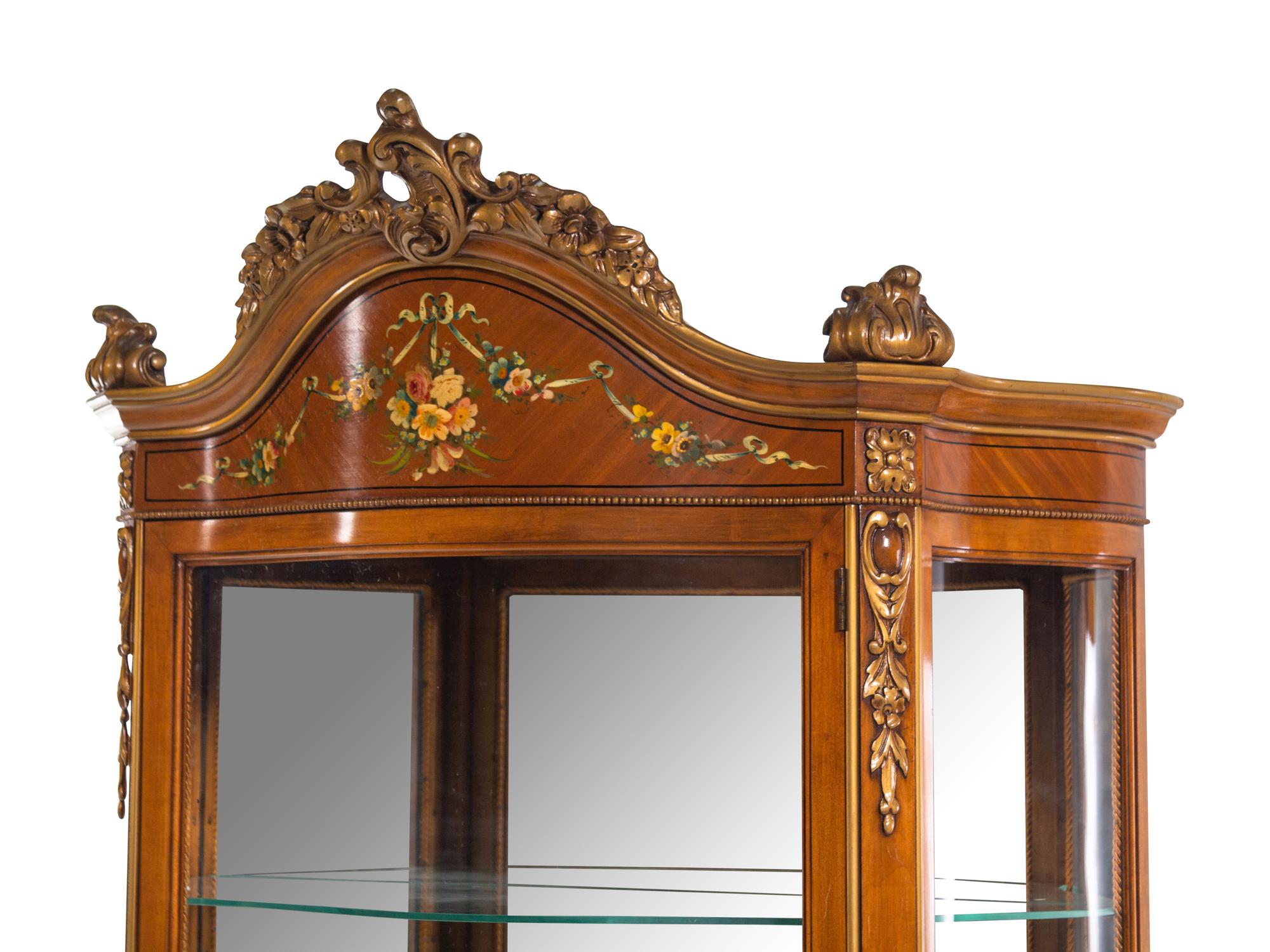 A Louis XV Style Marquetry Vitrine Cabinet