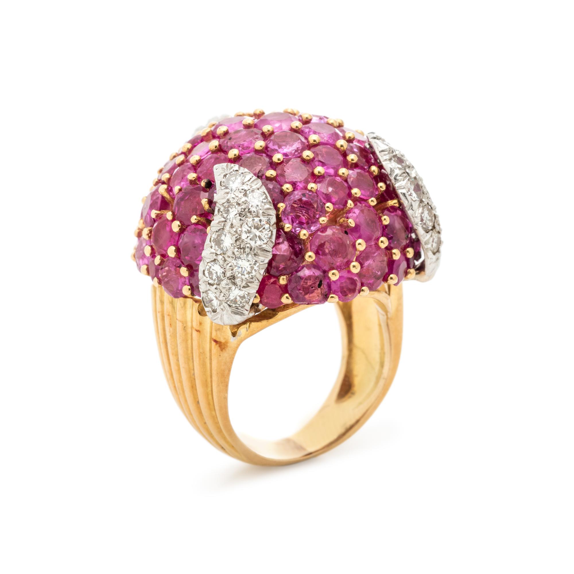 PINK SAPPHIRE AND DIAMOND BOMBE RING