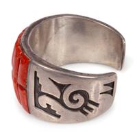 Navajo or Hopi Silver Overlay and Coral Cuff Bracelet