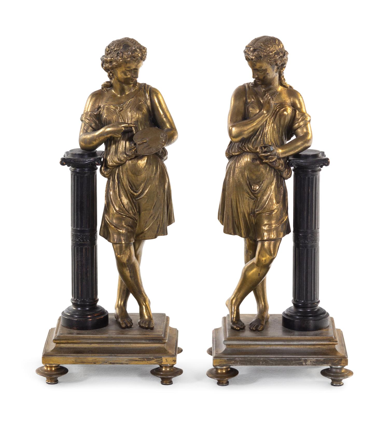 A Pair of Continental Bronze Figures Allegorical of the Arts