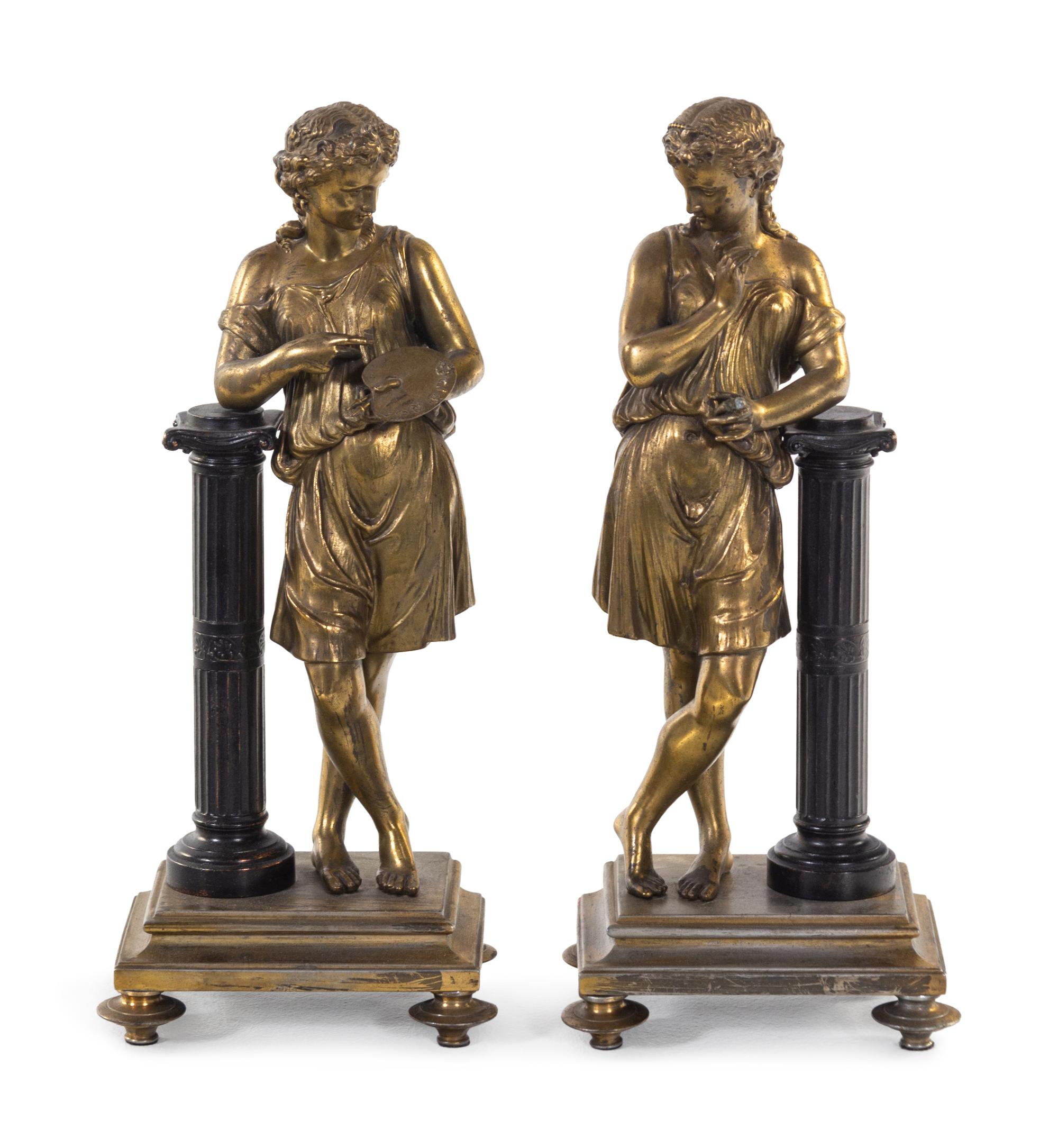 A Pair of Continental Bronze Figures Allegorical of the Arts