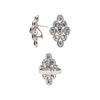 WHITE GOLD, SAPPHIRE, AND DIAMOND RING AND EARRINGS