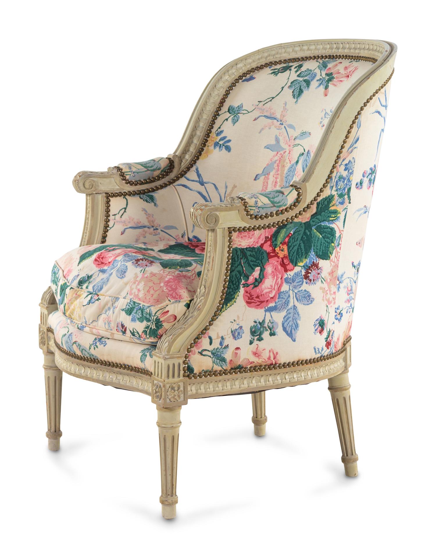 A Louis XVI Style Gray-Painted Bergère
