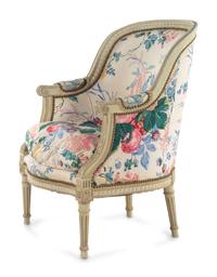 A Louis XVI Style Gray-Painted Bergère