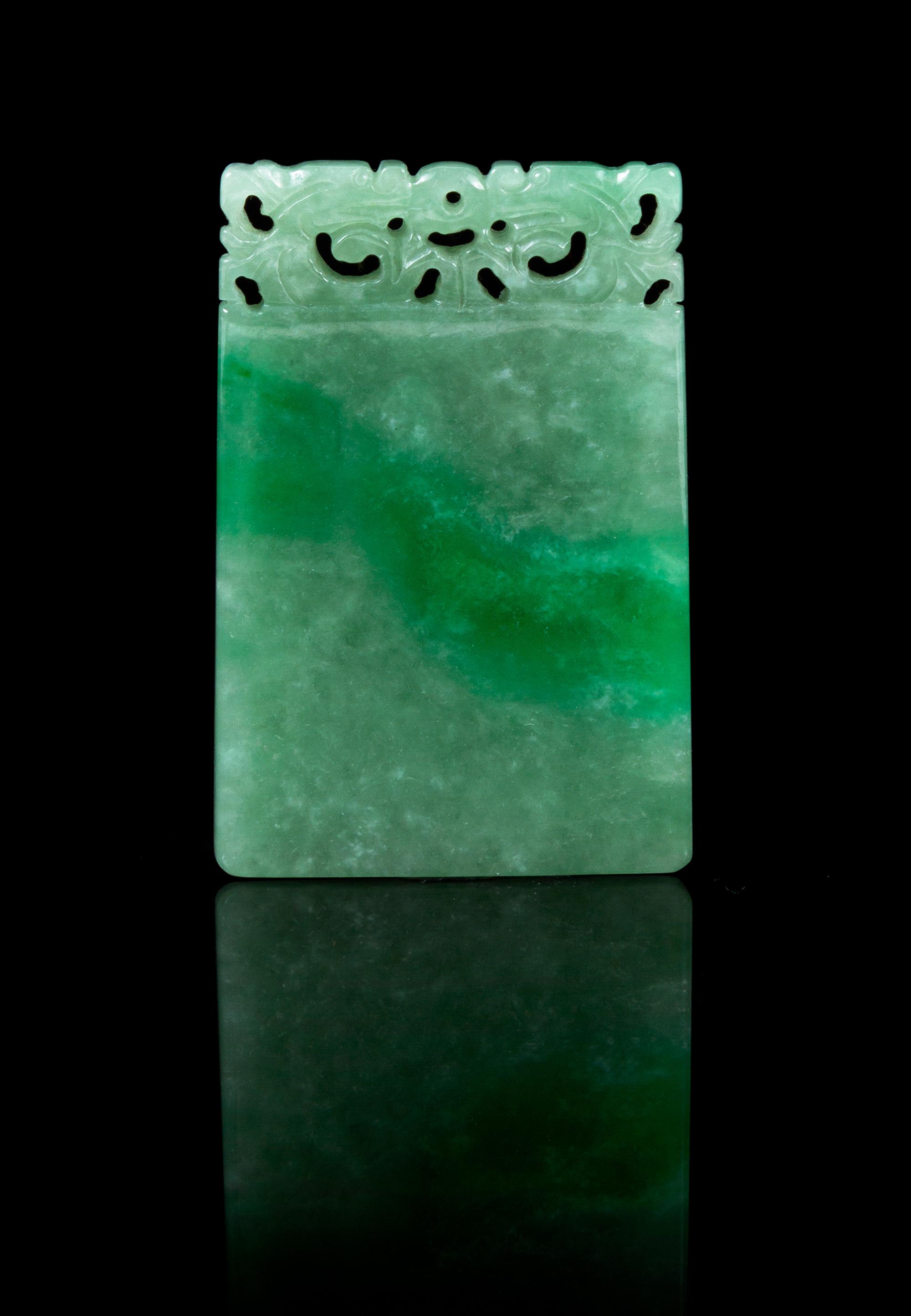 A Jadeite Rectangular Pendant Height 2 1/2 inches.