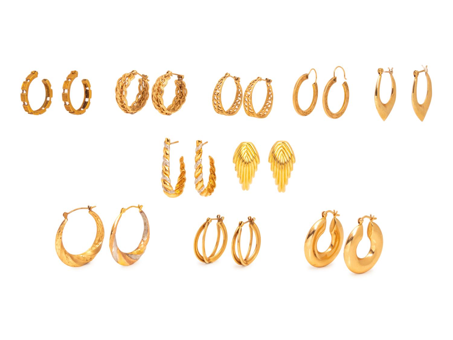 A Collection of Yellow Gold Earrings,