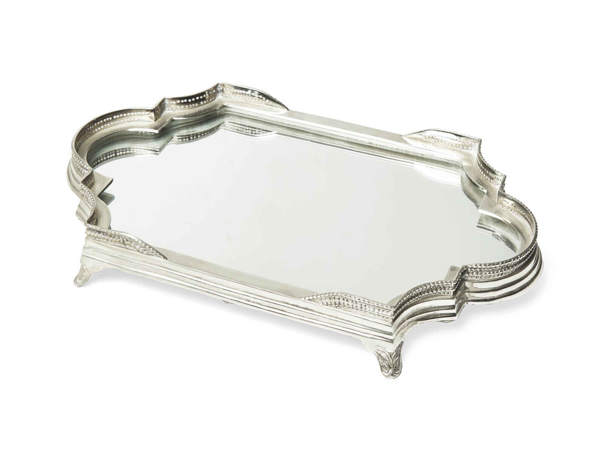 A Silver-Plate and Mirrored Table Plateau and a Pair of Cut Glass Decanters