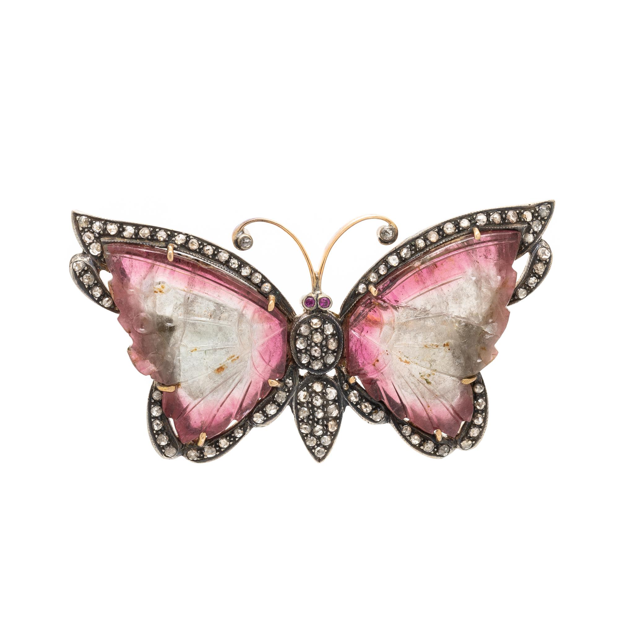 CARVED TOURMALINE BUTTERFLY BROOCH