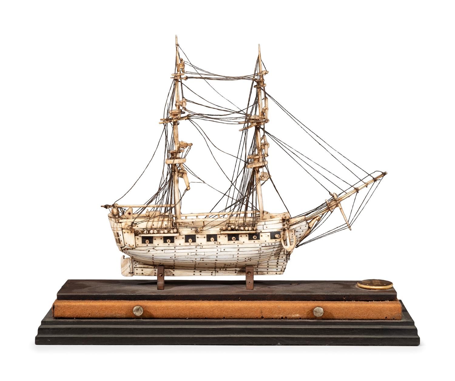A Prisoner of War Carved Bone Ship Model of the Sea Flower