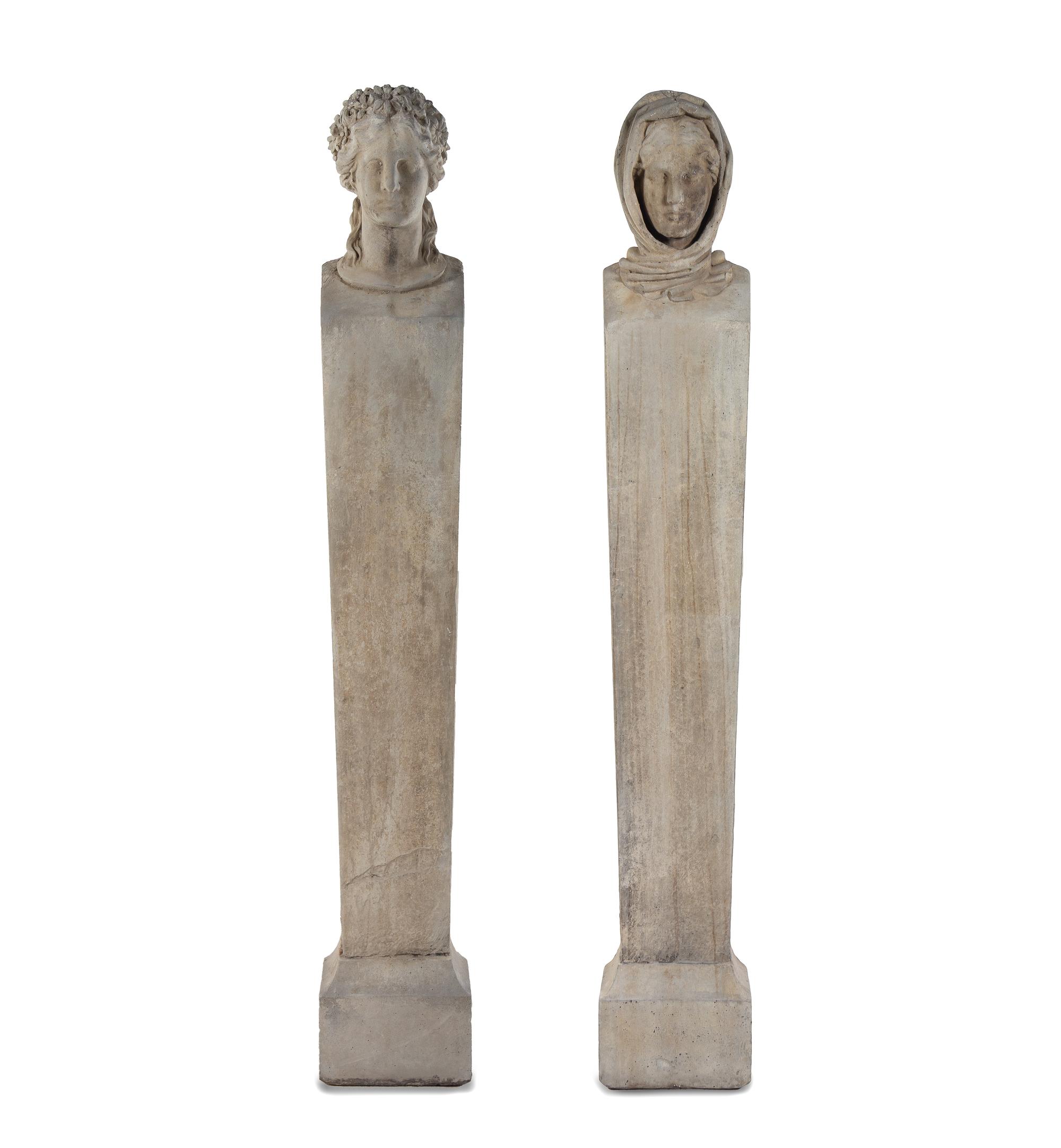 A Pair of Cast Stone Garden Herms