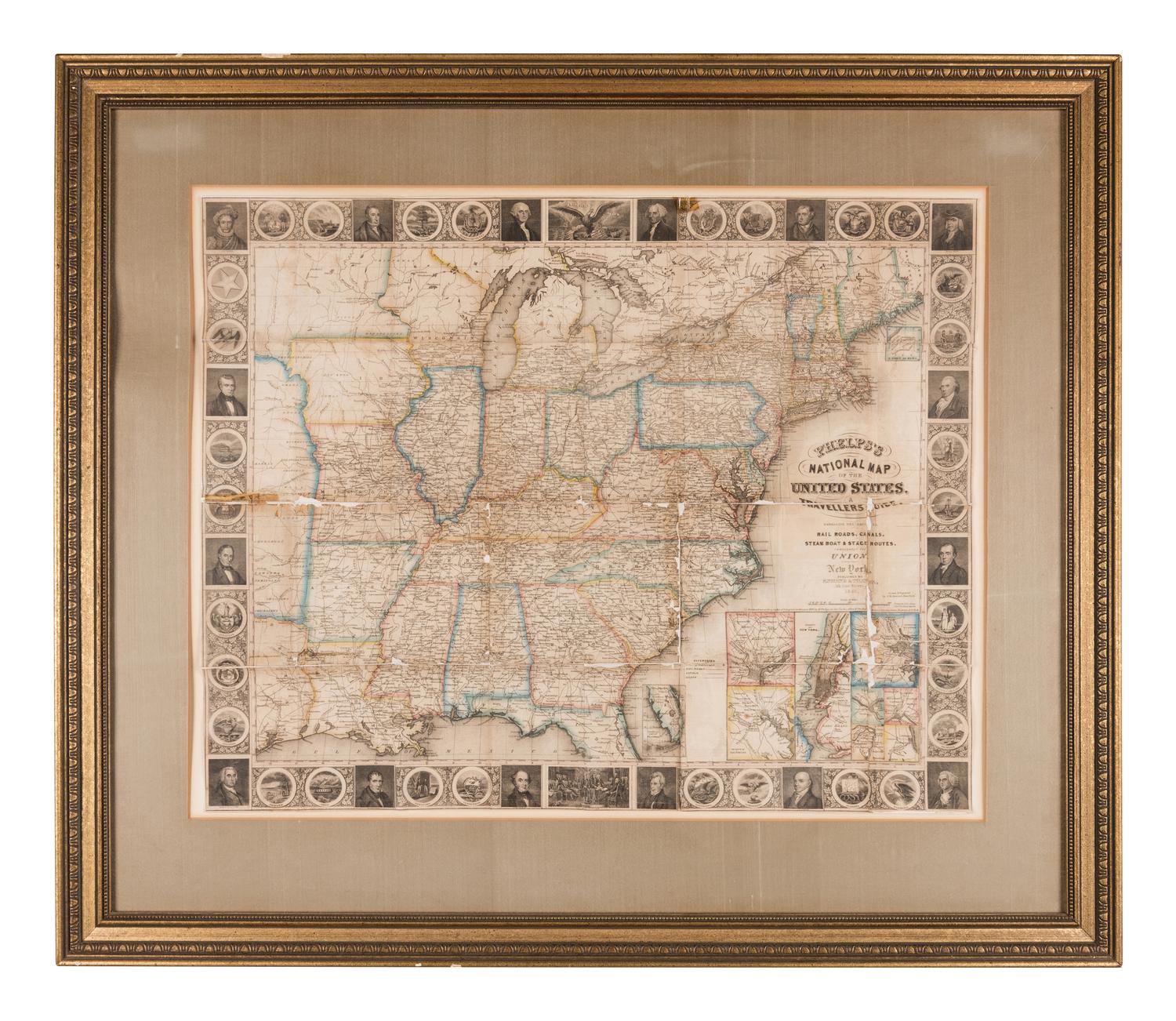 PHELPS, ENSIGNS & THAYER, publishers. Phelps's National Map of the United States, A Travellers Guide [map only]. New York, 1848.