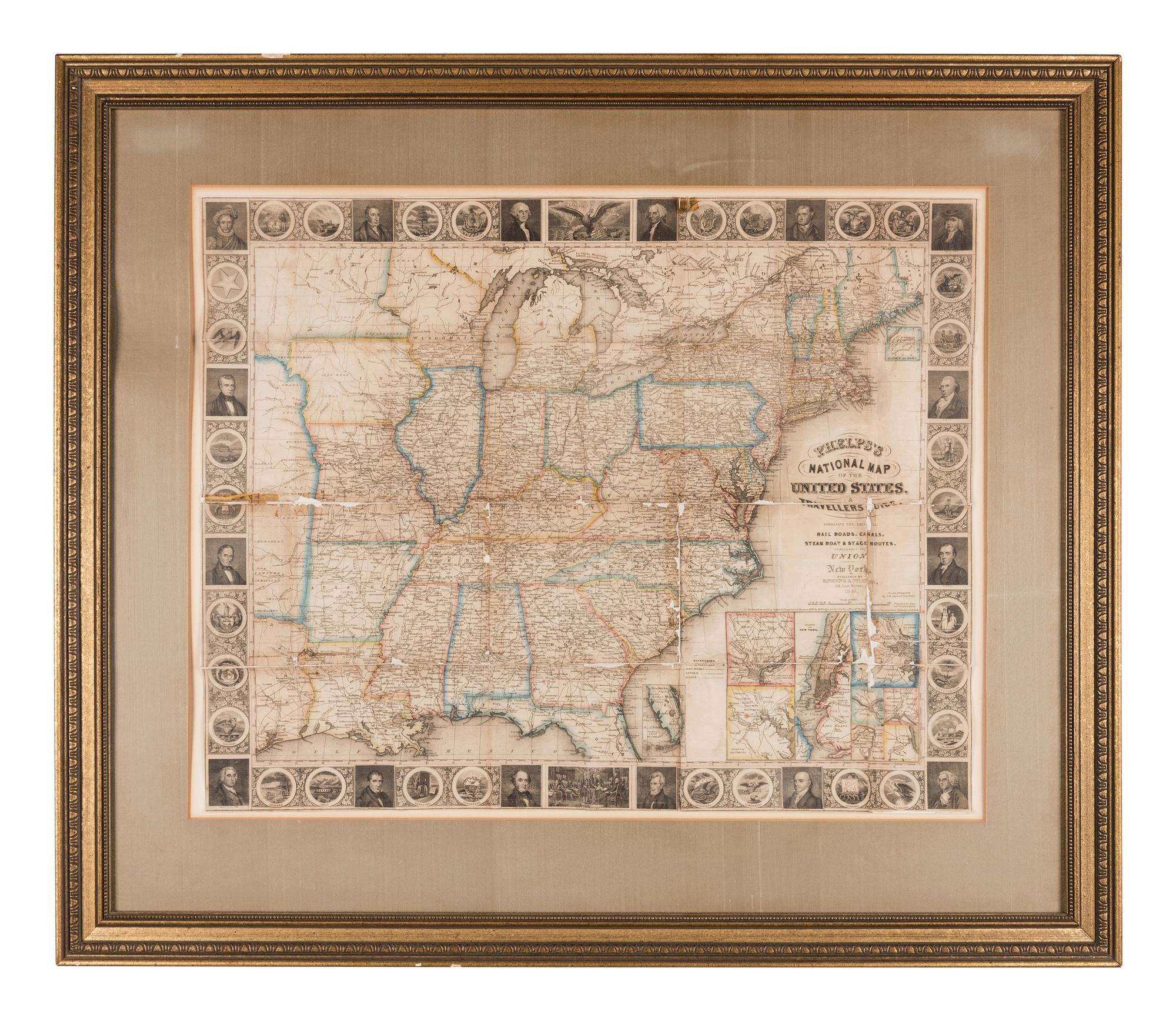 PHELPS, ENSIGNS & THAYER, publishers. Phelps's National Map of the United States, A Travellers Guide [map only]. New York, 1848.