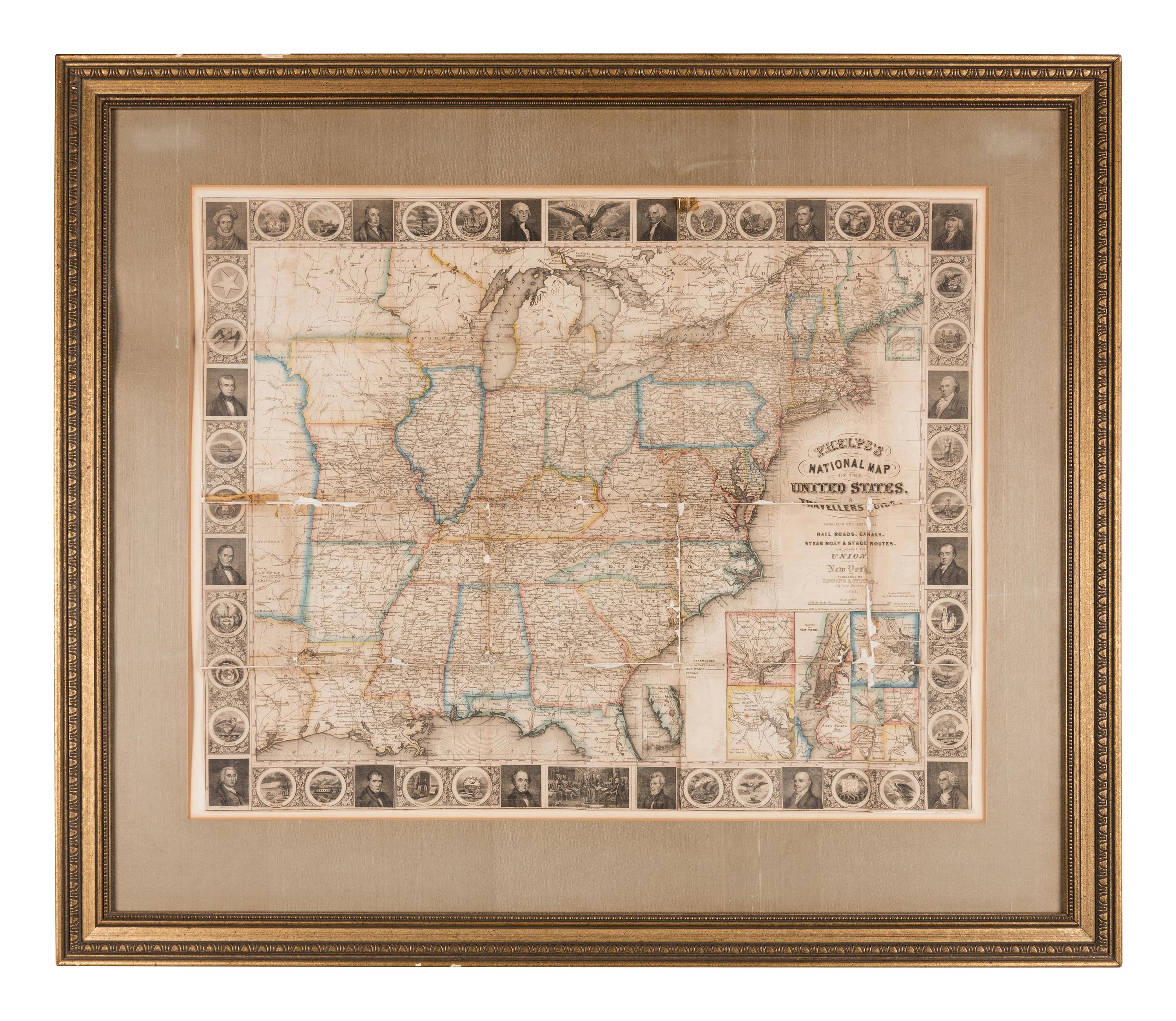 PHELPS, ENSIGNS & THAYER, publishers. Phelps's National Map of the United States, A Travellers Guide [map only]. New York, 1848.