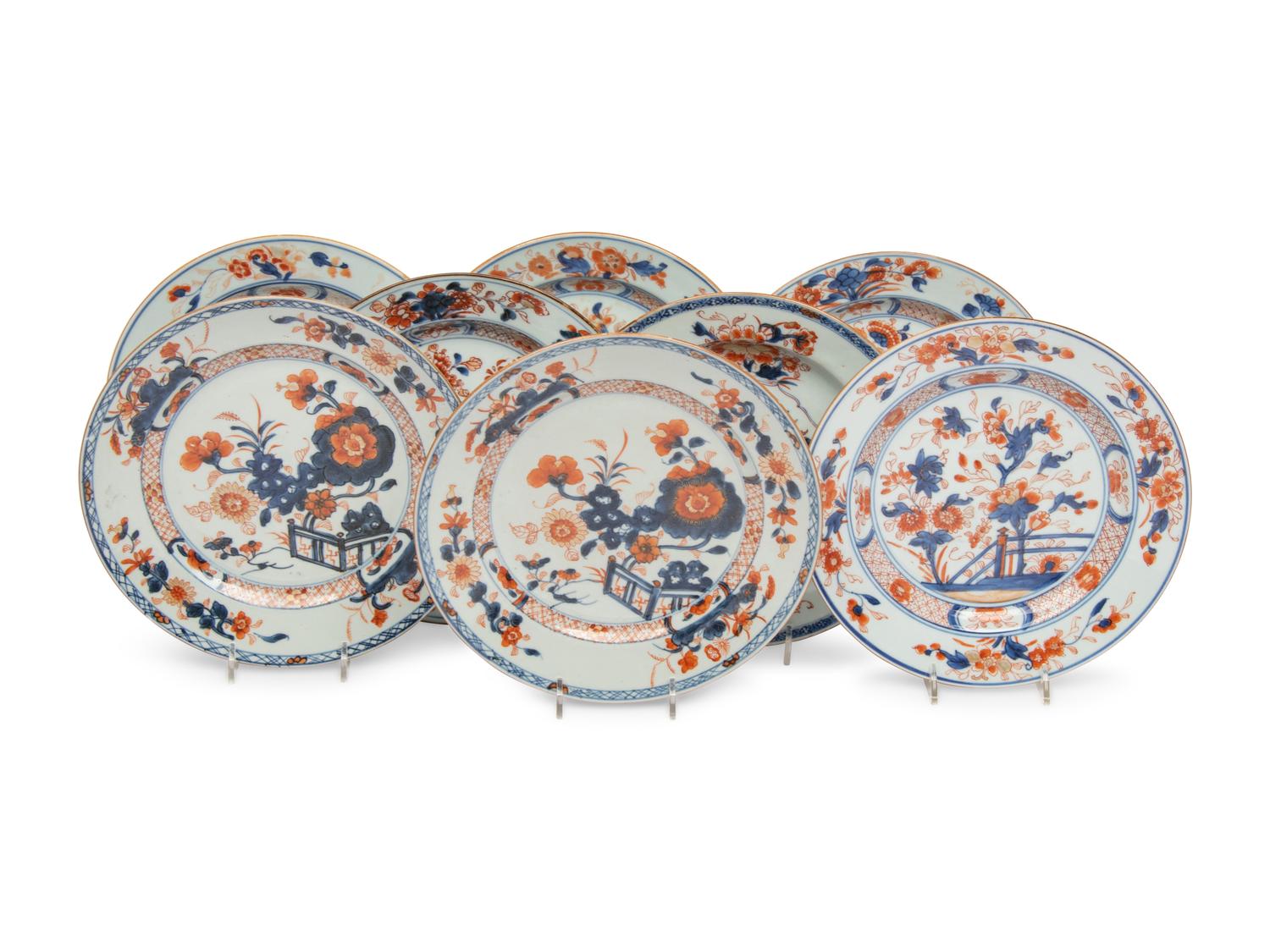 Eight Chinese Export Imari Palette Porcelain Plates