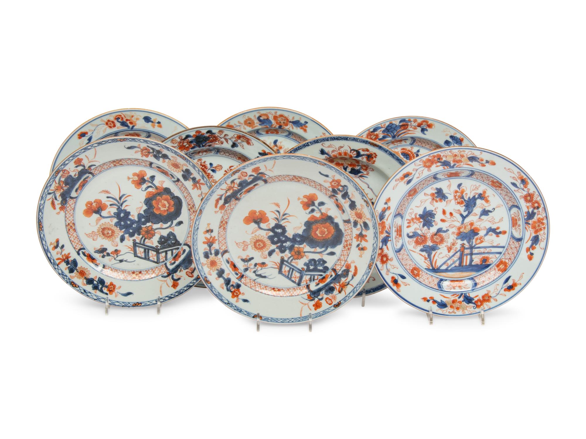 Eight Chinese Export Imari Palette Porcelain Plates