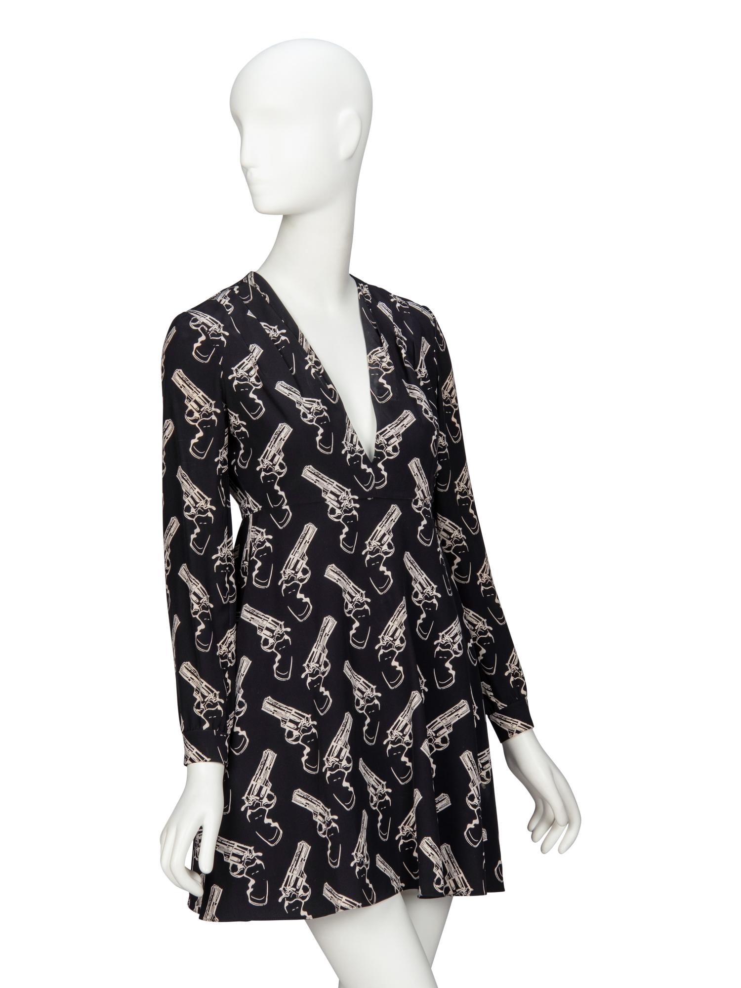 SAINT LAURENT, GUN-PRINT SILK MINIDRESS