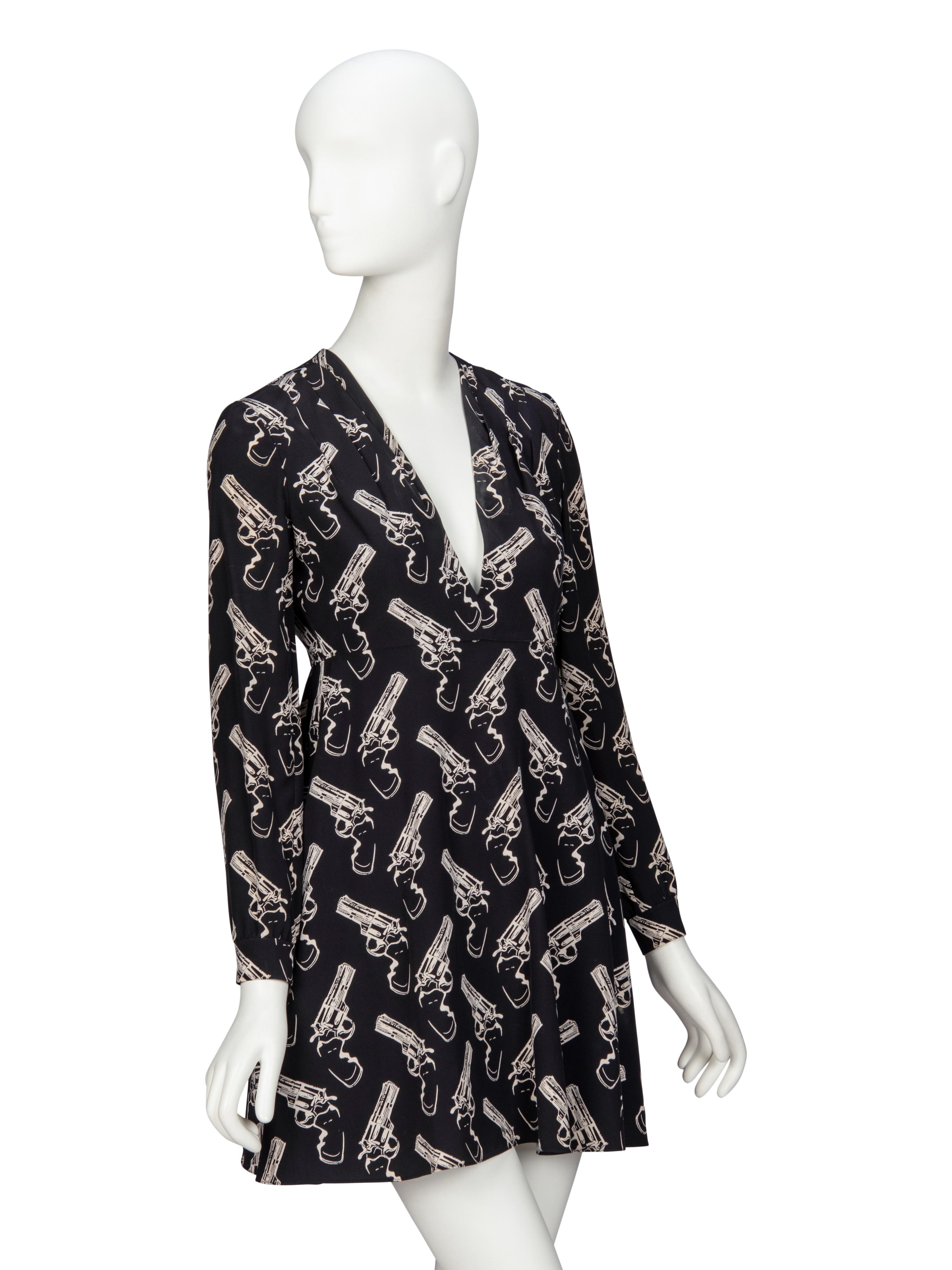 SAINT LAURENT, GUN-PRINT SILK MINIDRESS