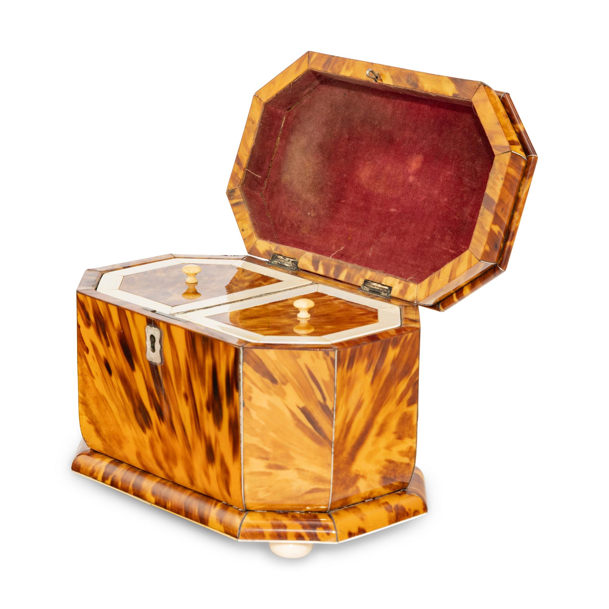 An English Tortoise Shell Veneered Tea Caddy