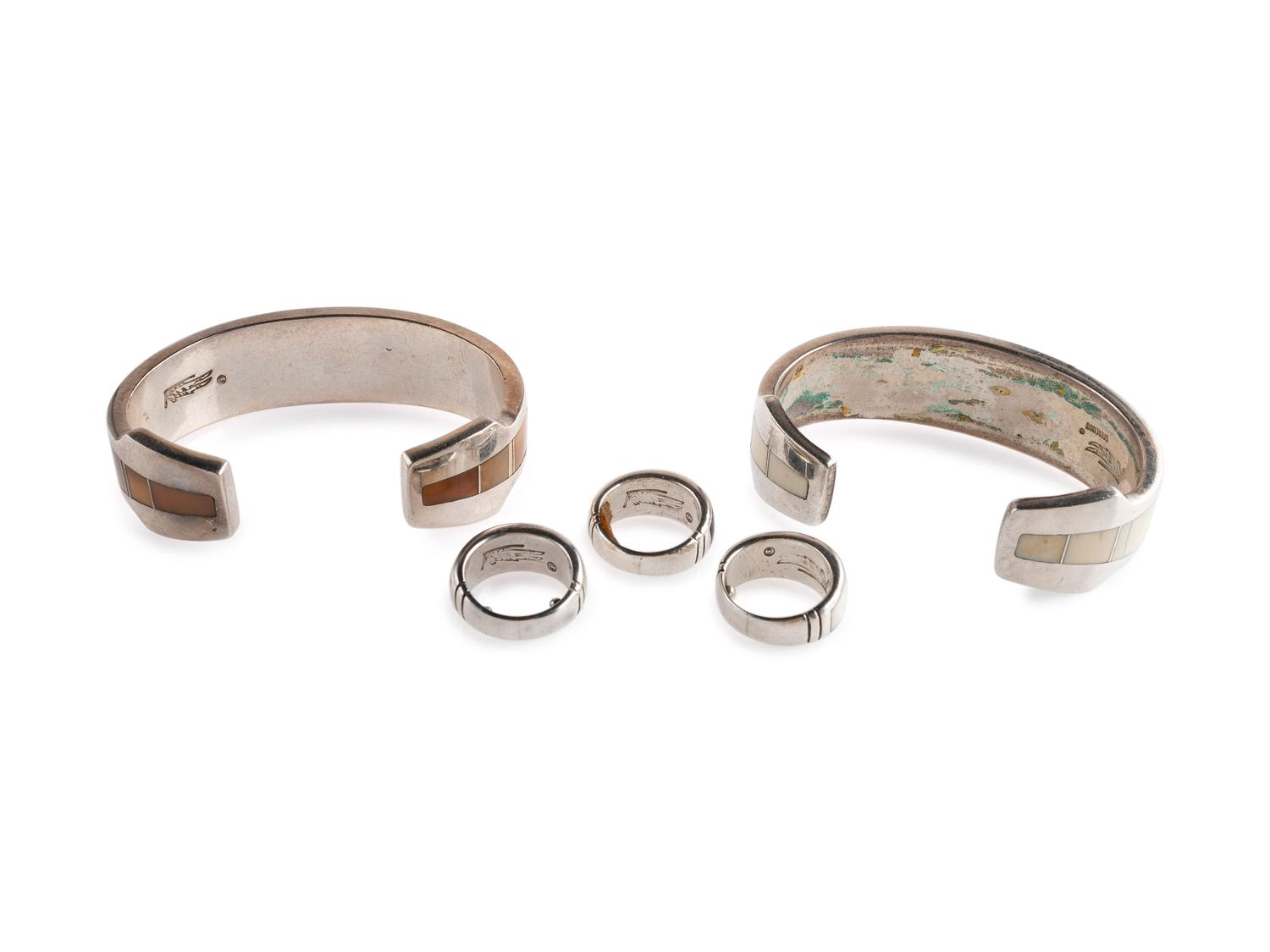 Silver and Channel Inlay Cuff Bracelets and Rings