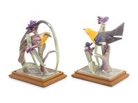 A Pair of Royal Worcester Dorothy Doughty Yellow Headed Blackbirds and Spiderwort Groups