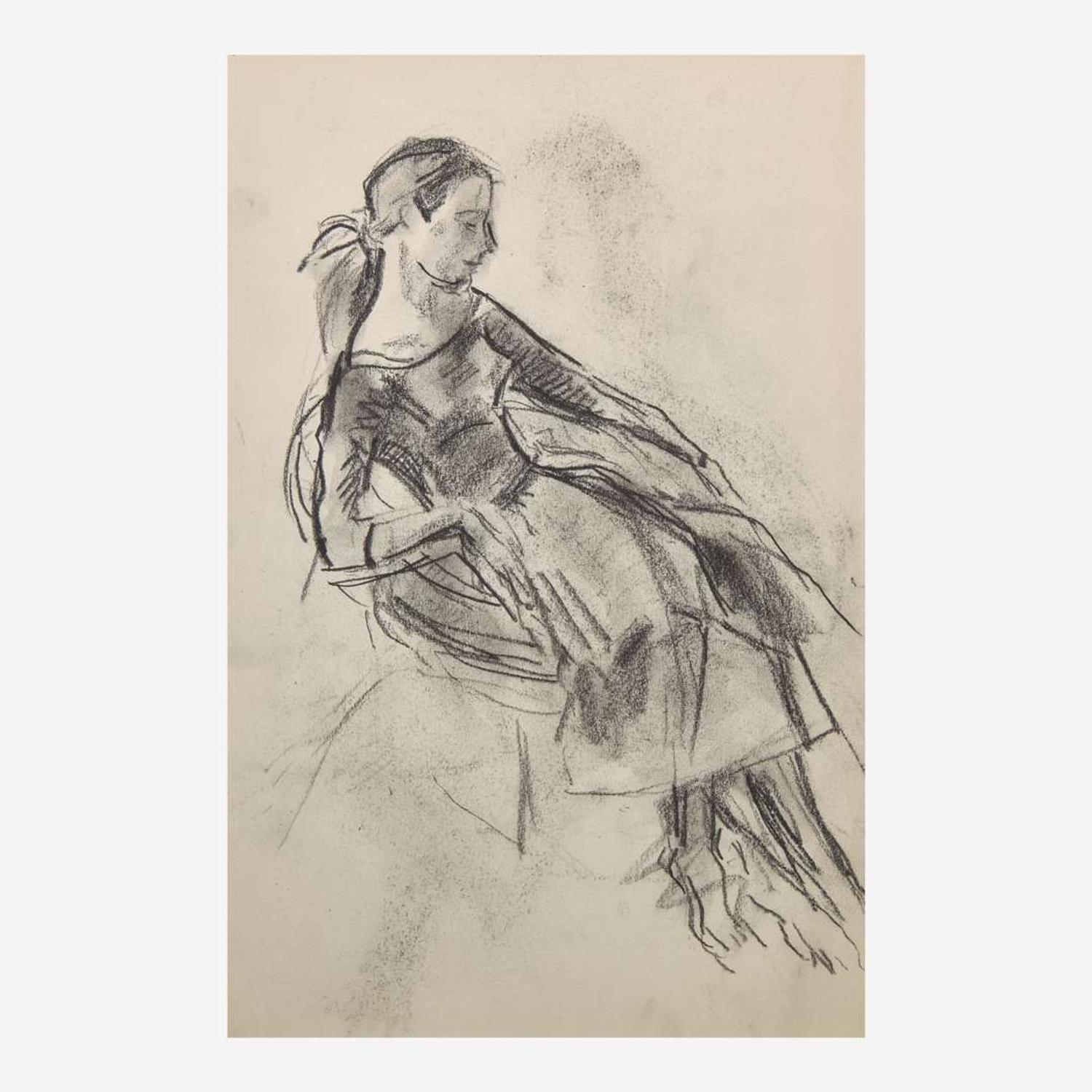 John Fulton Folinsbee (American, 1892-1972) Young Girl in Dress Seated; together with Seated Woman in Dress, and Young Woman Adjusting Shoe
