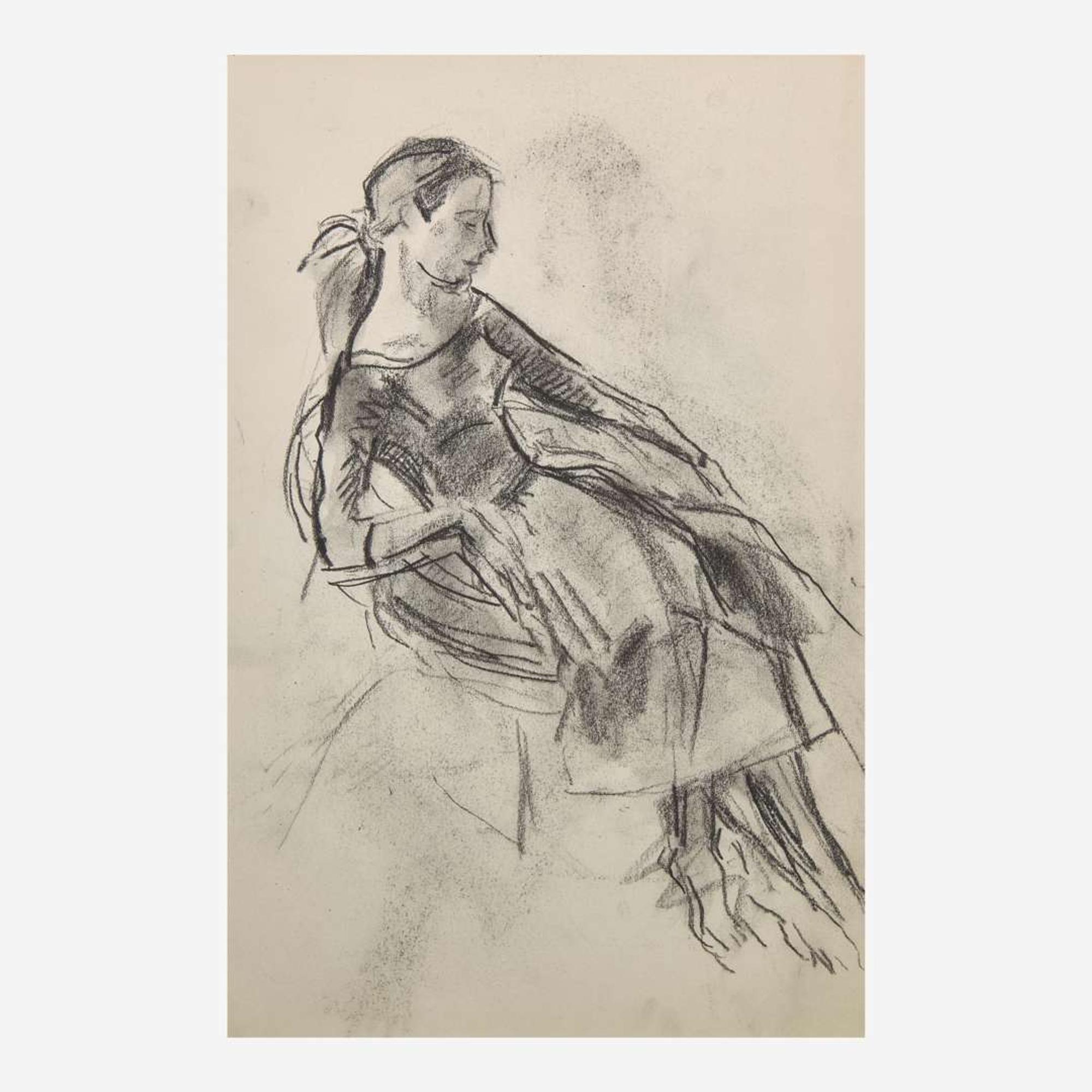 John Fulton Folinsbee (American, 1892-1972) Young Girl in Dress Seated; together with Seated Woman in Dress, and Young Woman Adjusting Shoe