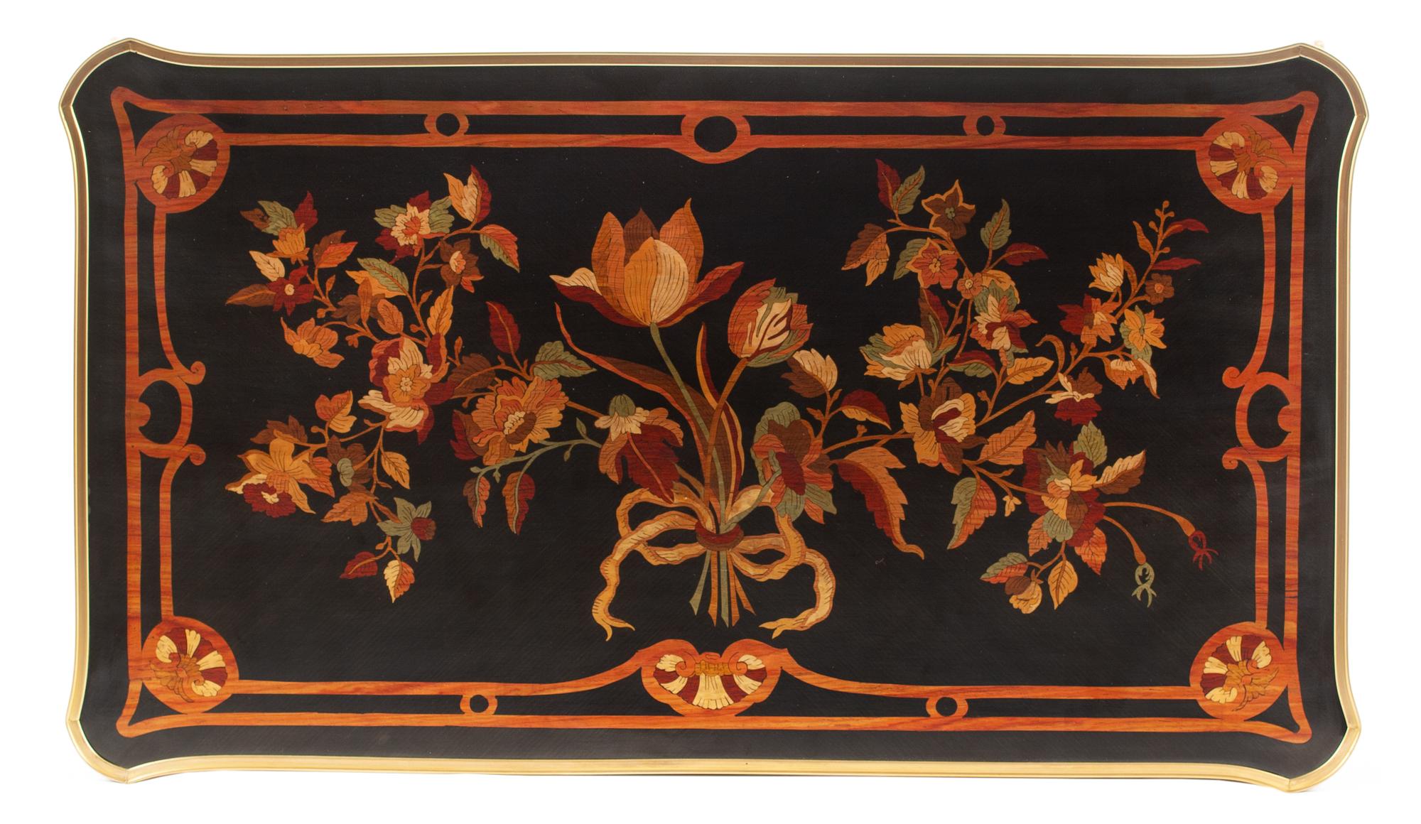 A Louis XV Style Marquetry Lady's Writing Table Height 29 x width 40 x depth 22 1/2 inches. — 20TH CENTURY
