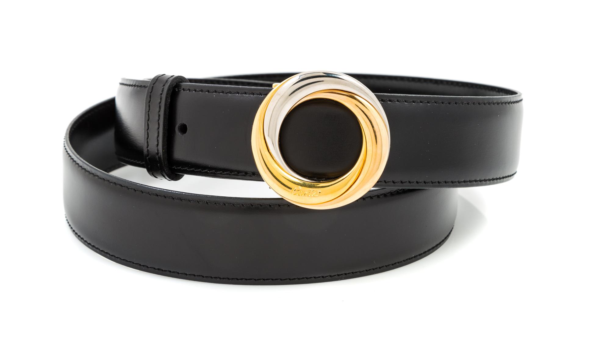 A Cartier Black Leather Belt, 33"- 35.5" x 1.25".