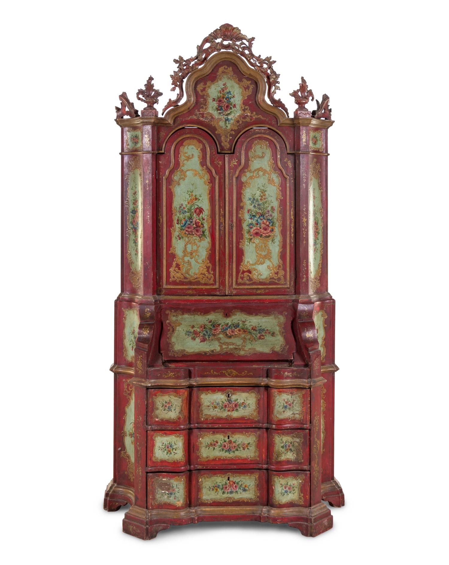 A Venetian Polychrome Painted Secrétaire