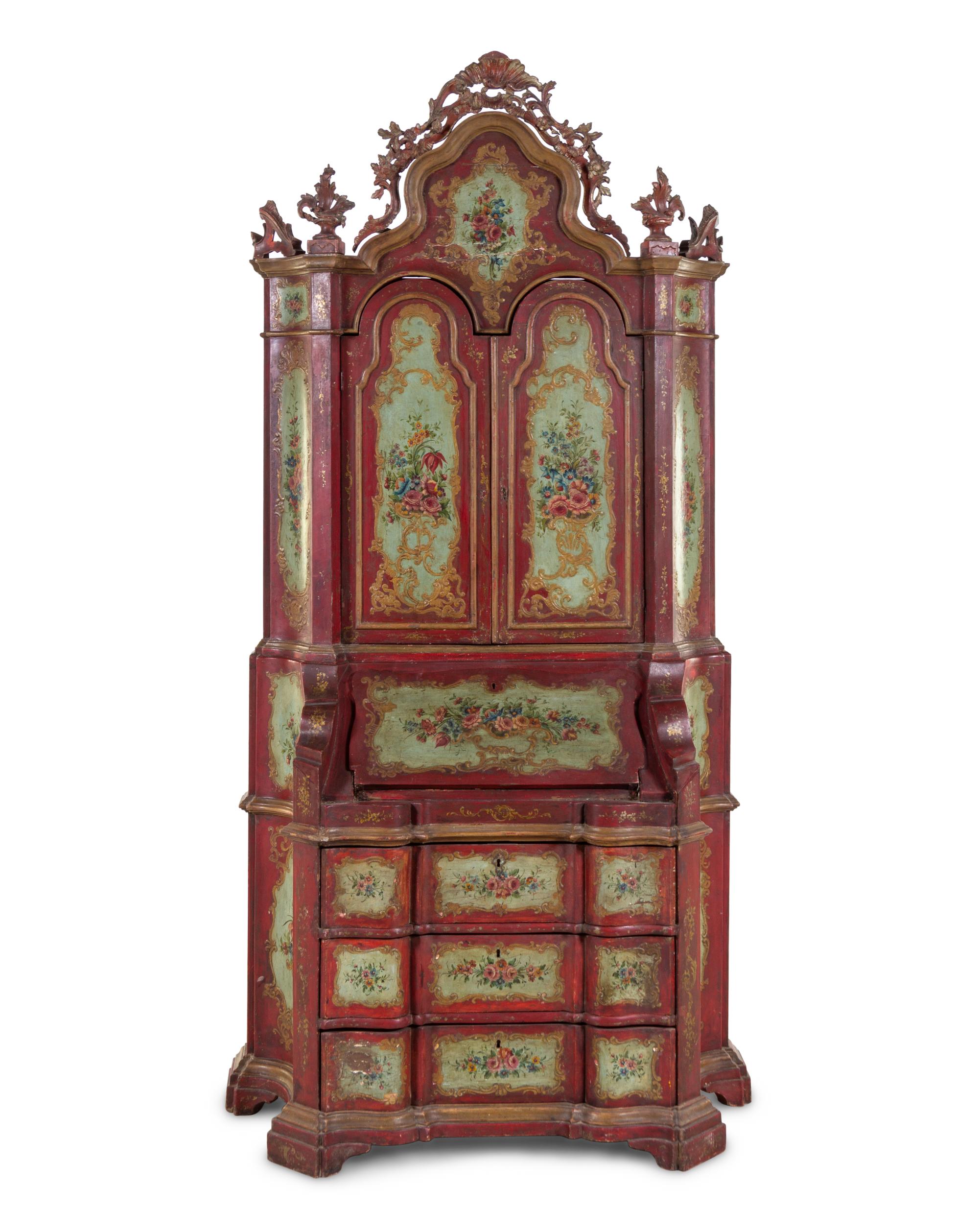 A Venetian Polychrome Painted Secrétaire