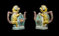 A Pair of Chinese Sancai Biscuit Teapots