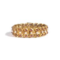YELLOW GOLD, CULTURED PEARL AND RUBY BRACELET