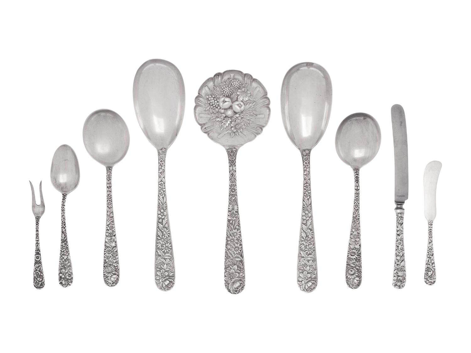 A Collection of American Silver ' Repoussé' Pattern Flatware Articles