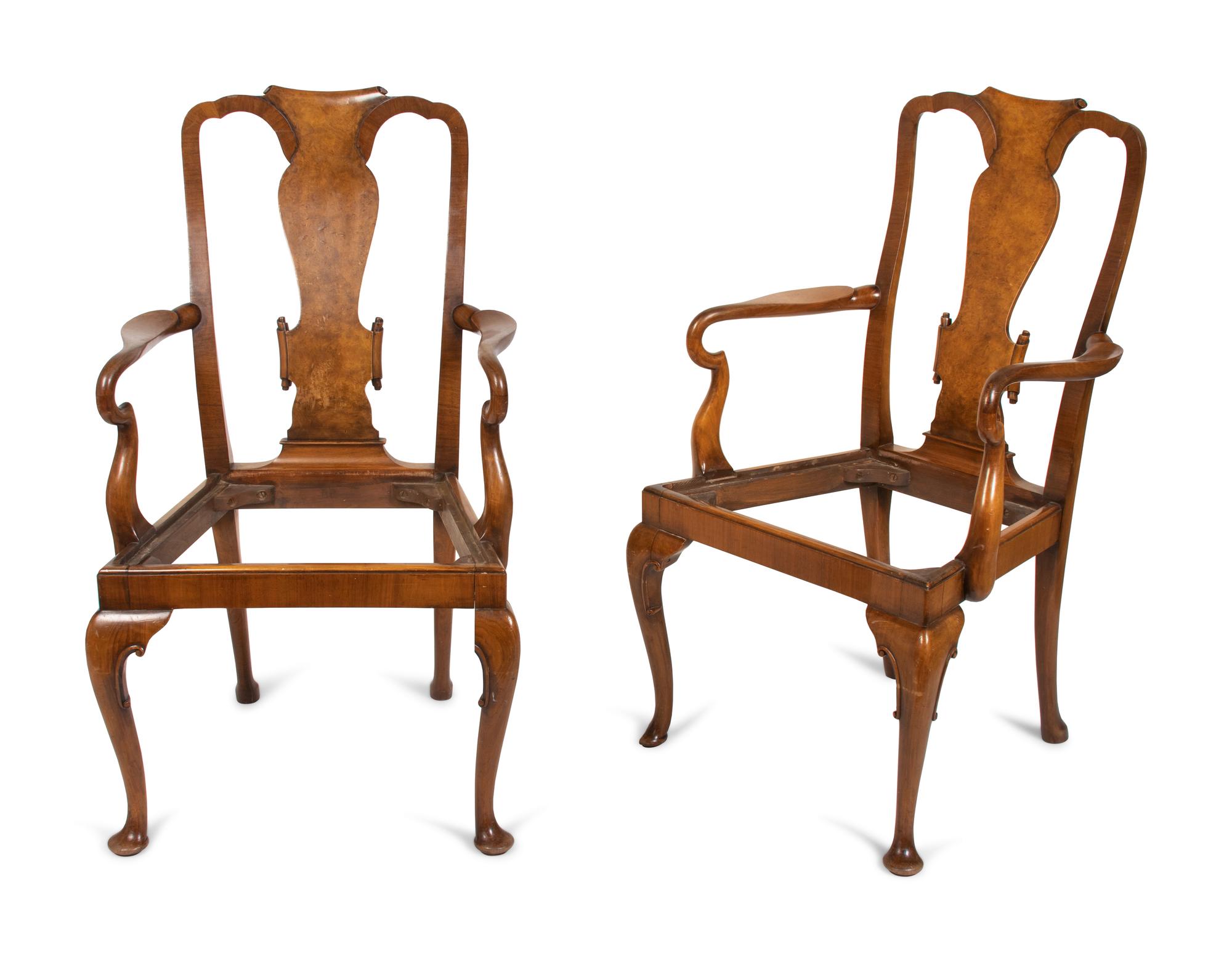 A Pair of Queen Anne Style Mahogany Armchairs