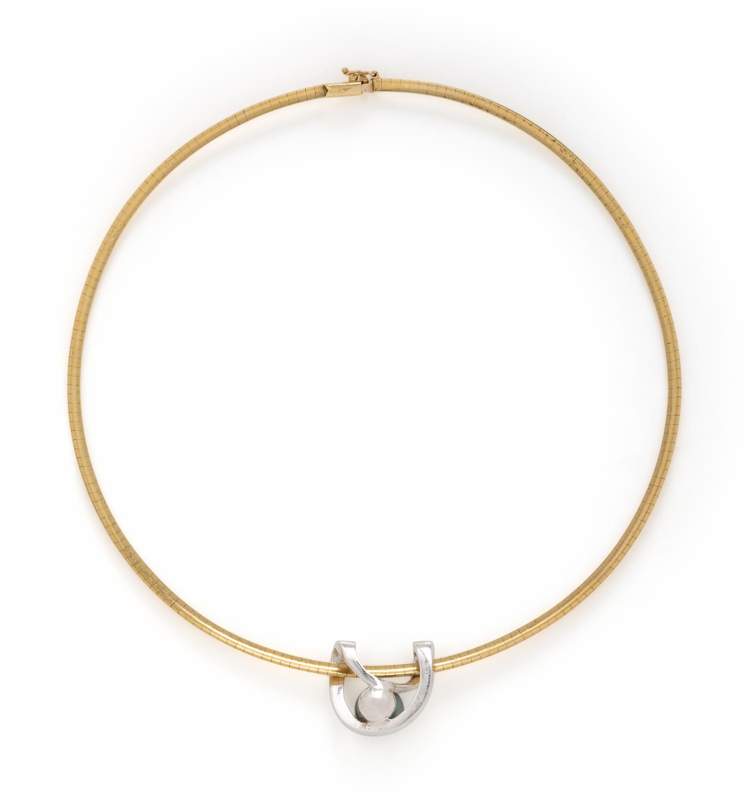 BICOLOR GOLD, CULTURED PEARL, AND DIAMOND NECKLACE