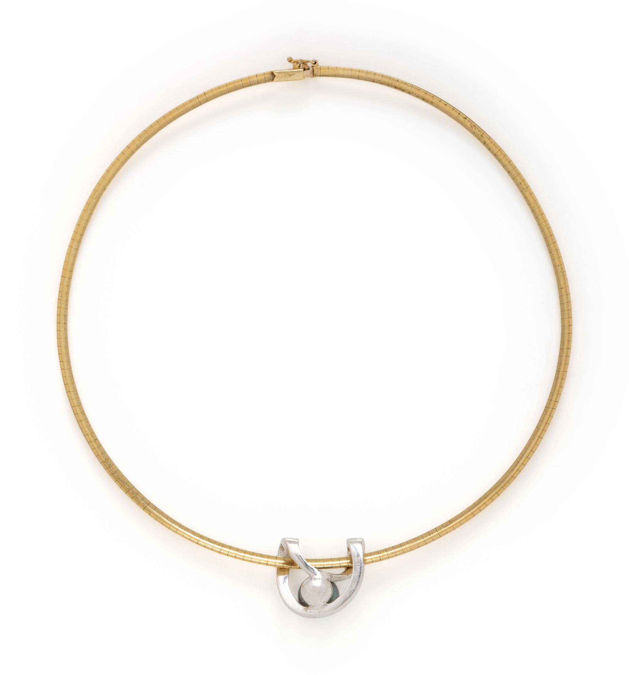 BICOLOR GOLD, CULTURED PEARL, AND DIAMOND NECKLACE