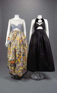 Two Geoffrey Beene Shirred Bustier Dresses, Spring 1990
