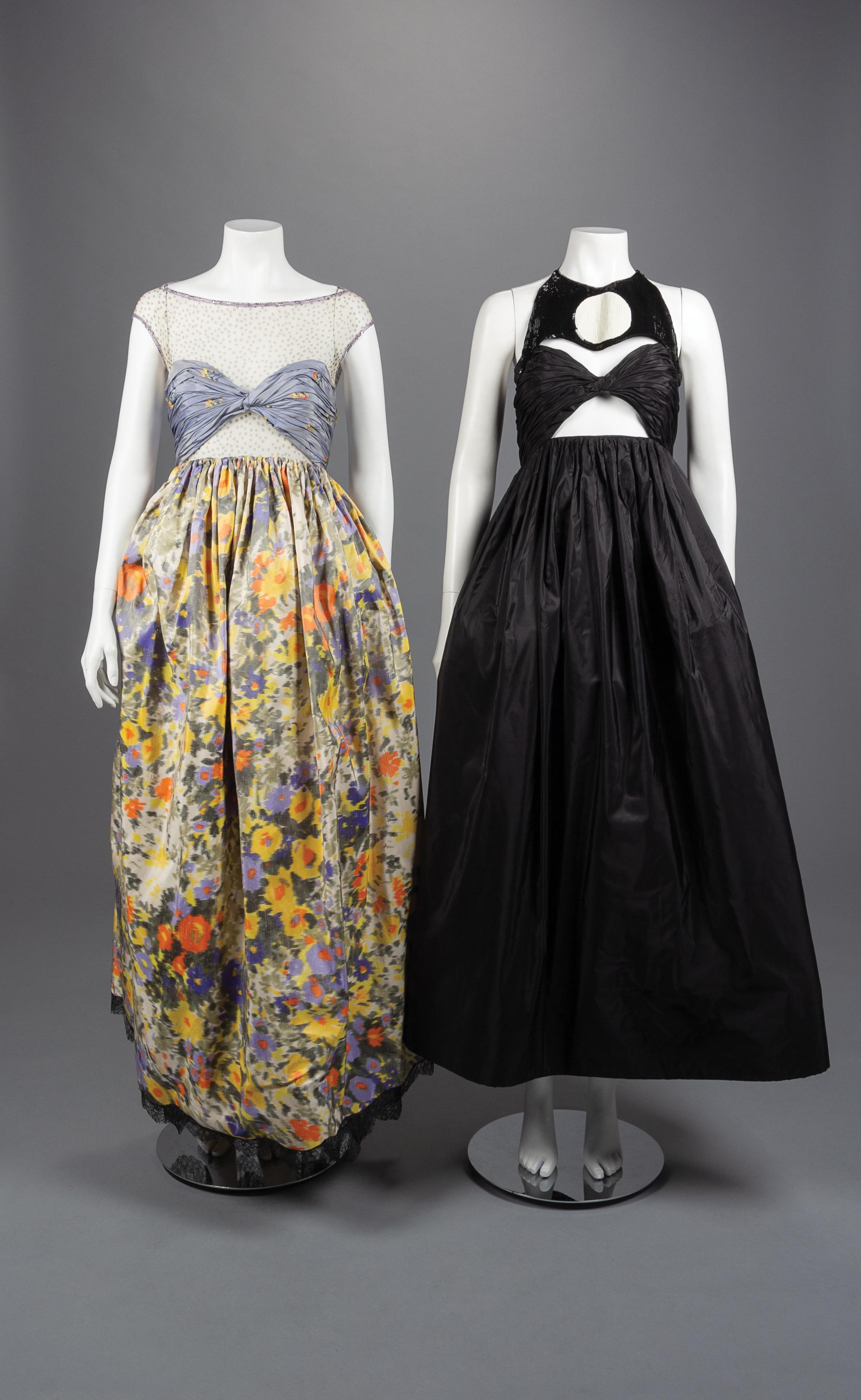 Two Geoffrey Beene Shirred Bustier Dresses, Spring 1990