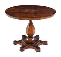 A Biedermeier Parcel Ebonized Burl Walnut Center Table