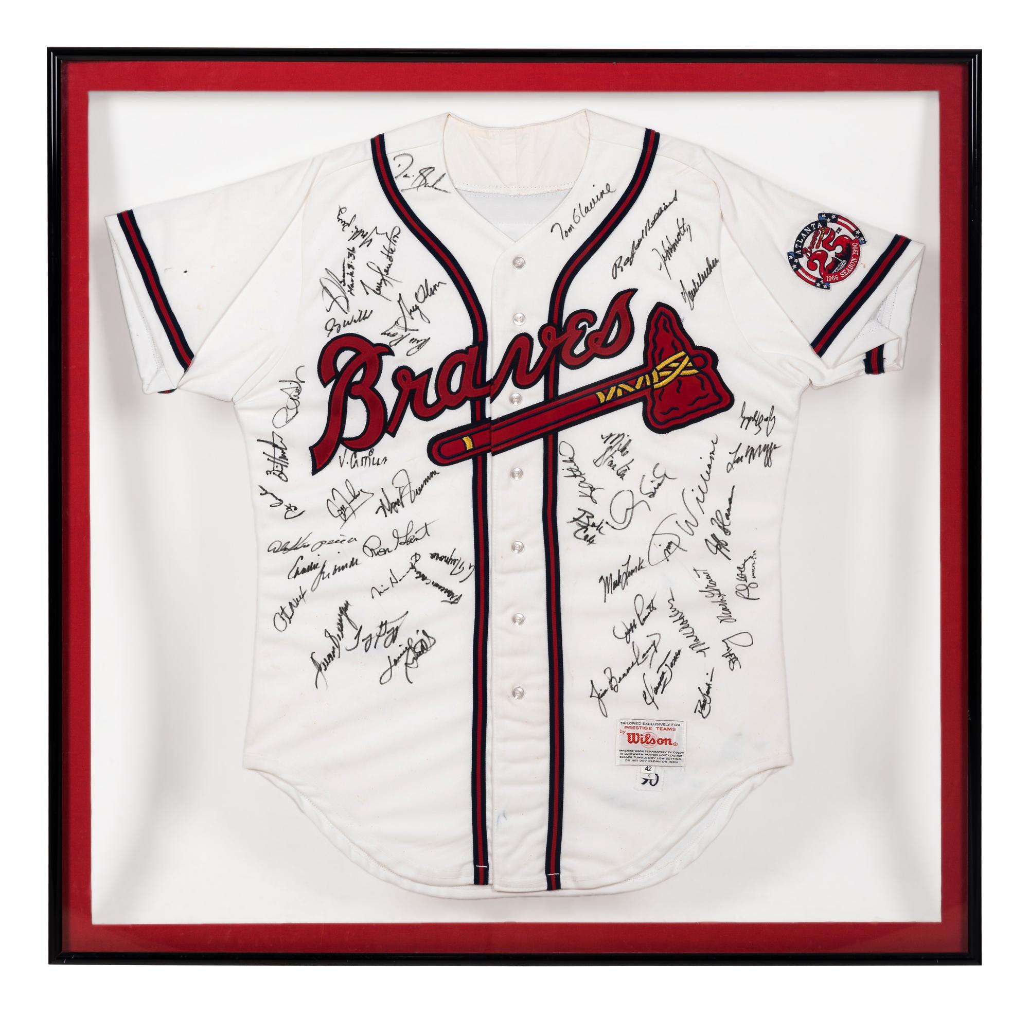 A 1991 Atlanta Braves Team Signed Autograph Pete Smith Game Issued Baseball Jersey (BAS Beckett Authentication Services Certified),