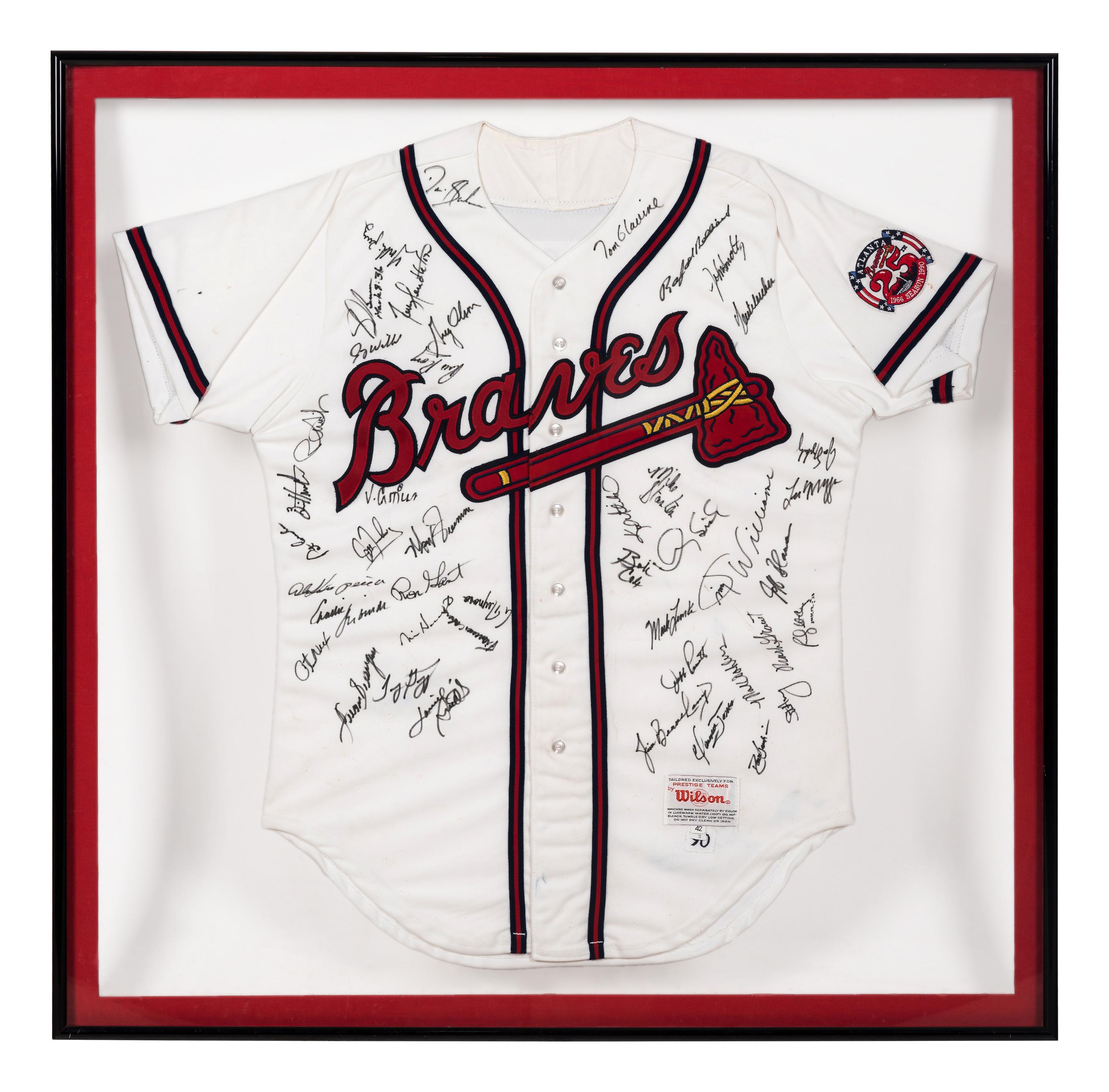 A 1991 Atlanta Braves Team Signed Autograph Pete Smith Game Issued Baseball Jersey (BAS Beckett Authentication Services Certified),